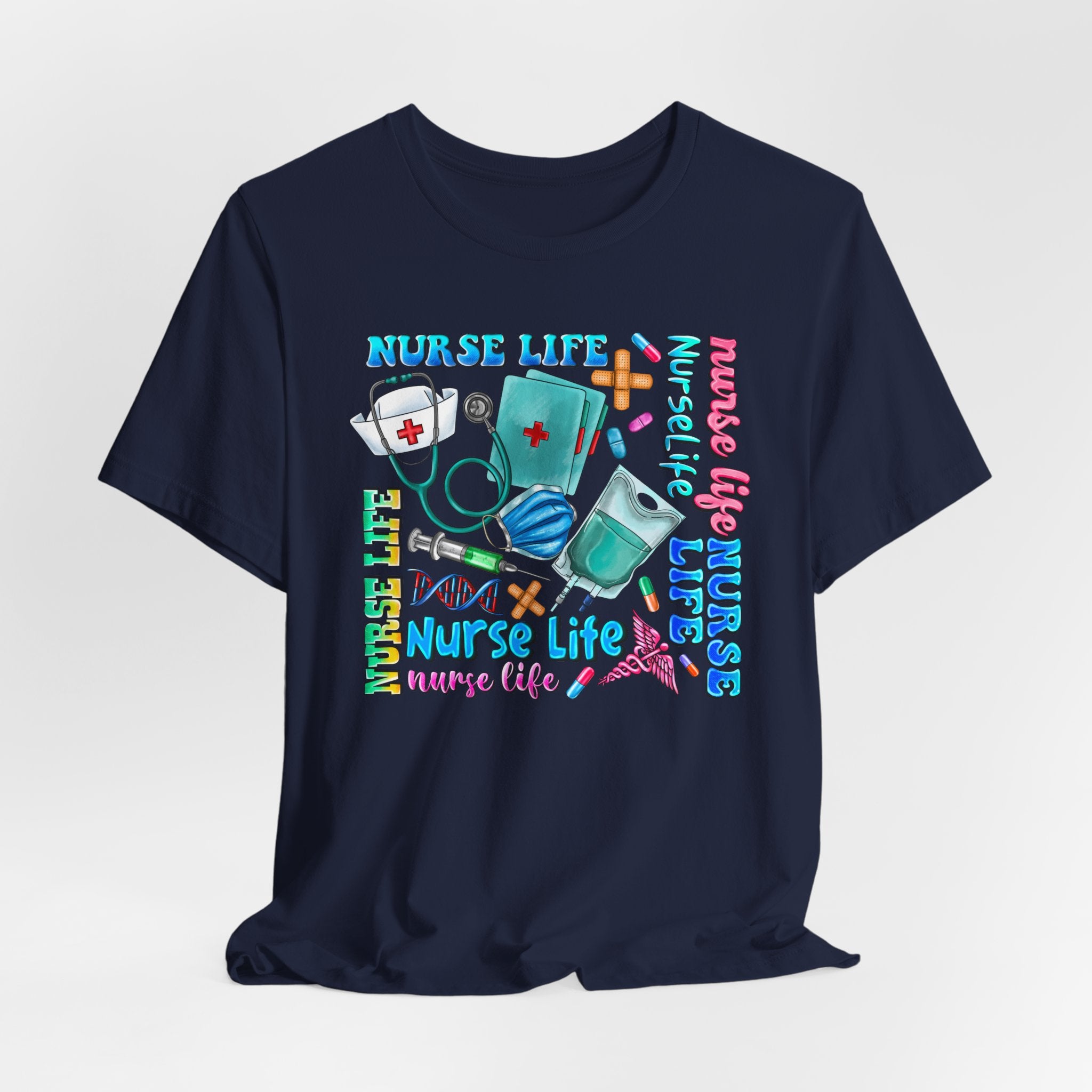 Nurse Life Graphic Tee — Colorful Nursing Icons & 'Nurse Life' Text