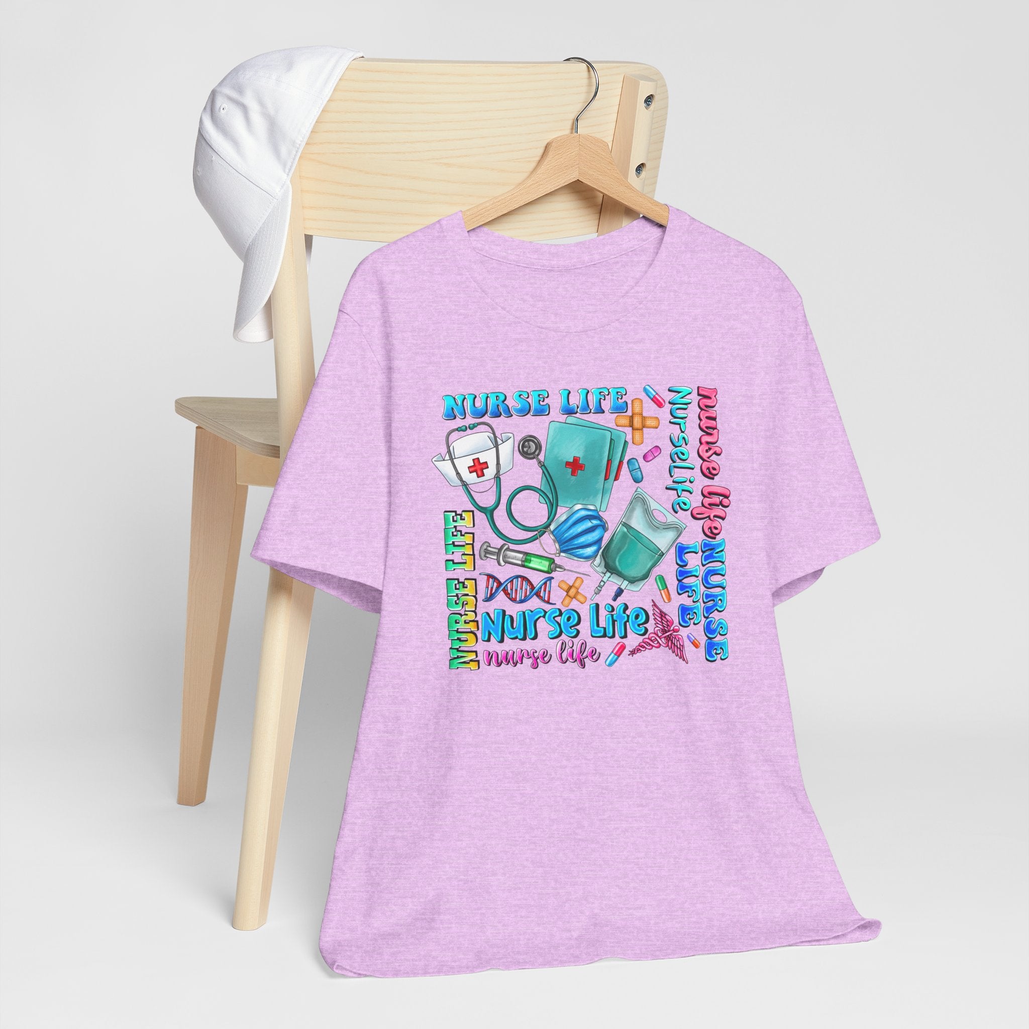 Nurse Life Graphic Tee — Colorful Nursing Icons & 'Nurse Life' Text
