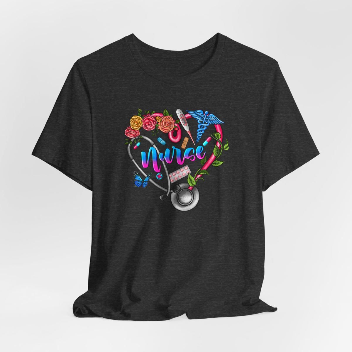 Nurse Heart Floral Stethoscope T-Shirt