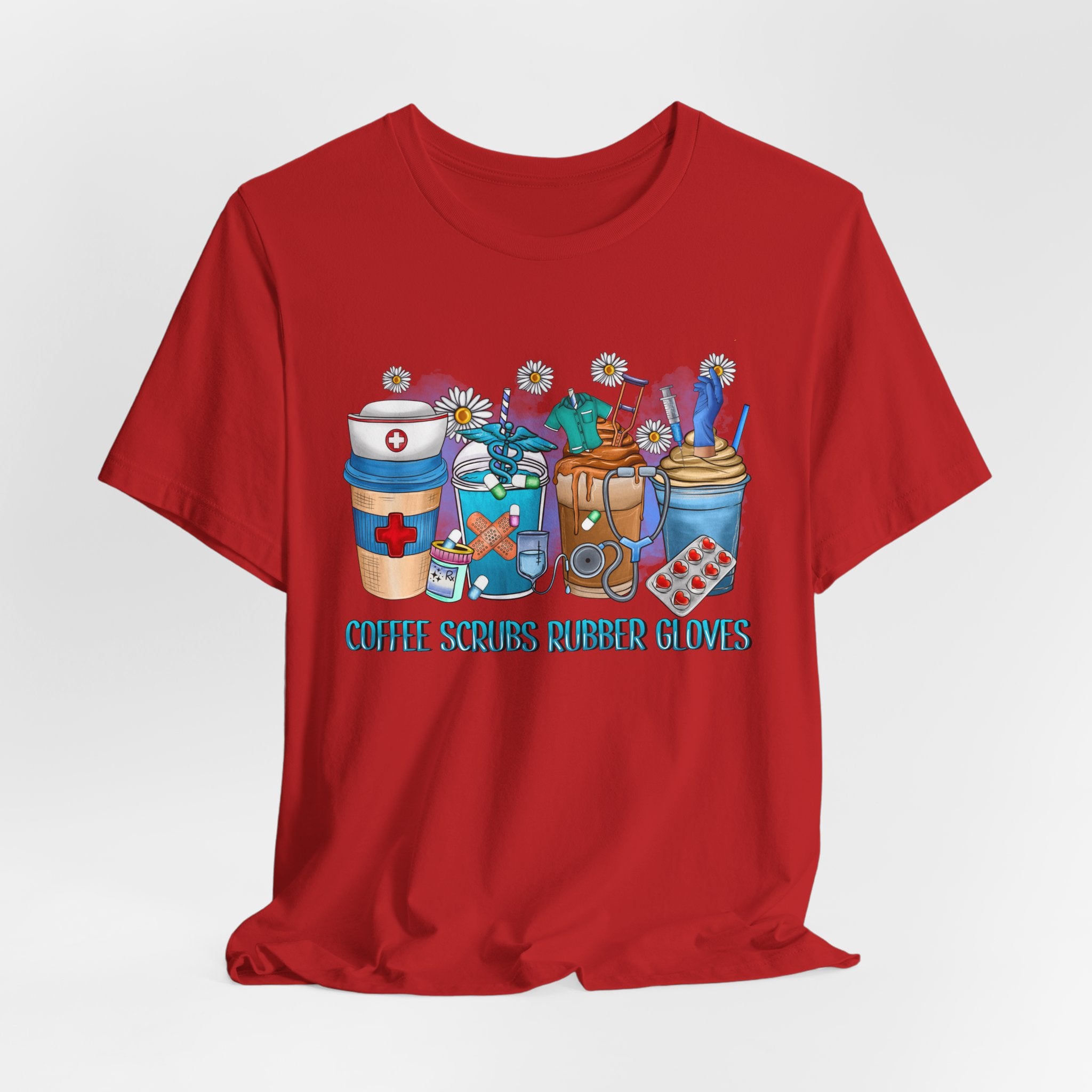 Coffee Scrubs Rubber Gloves T-Shirt — Cute Self-Care Illustration Tee