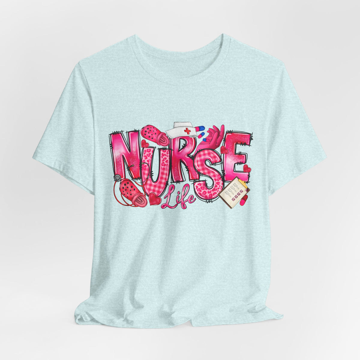 Nurse Life Graphic Tee - Pink Medical Icons