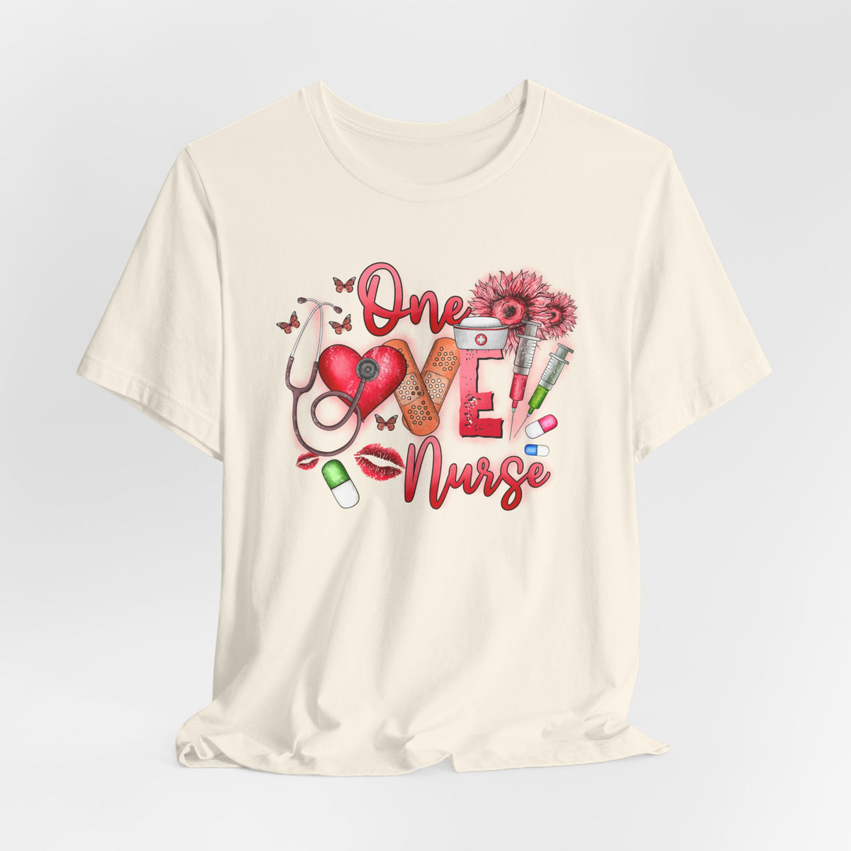 Nurse Tee — 'One Love Nurse' Floral Medical Graphic Shirt