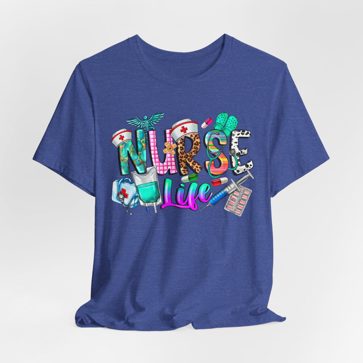 Nurse Life Graphic Tee — Colorful Medical Icons T-Shirt for Nurses