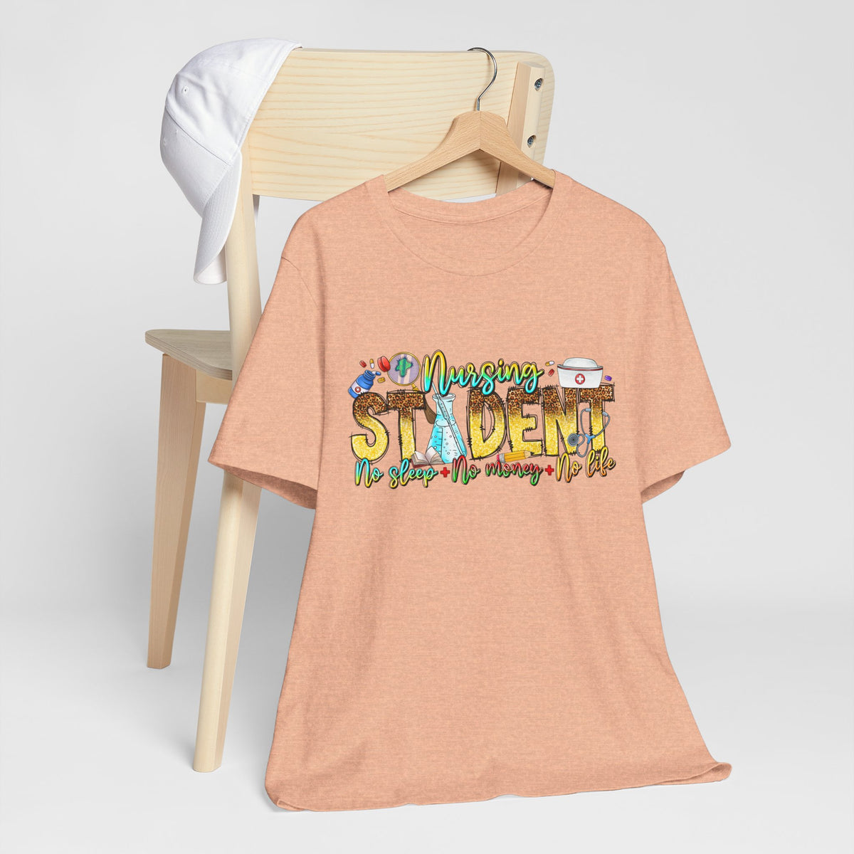 Nursing Student Graphic T-Shirt – 'Nursing Student' Cartoon Medical Icons Tee