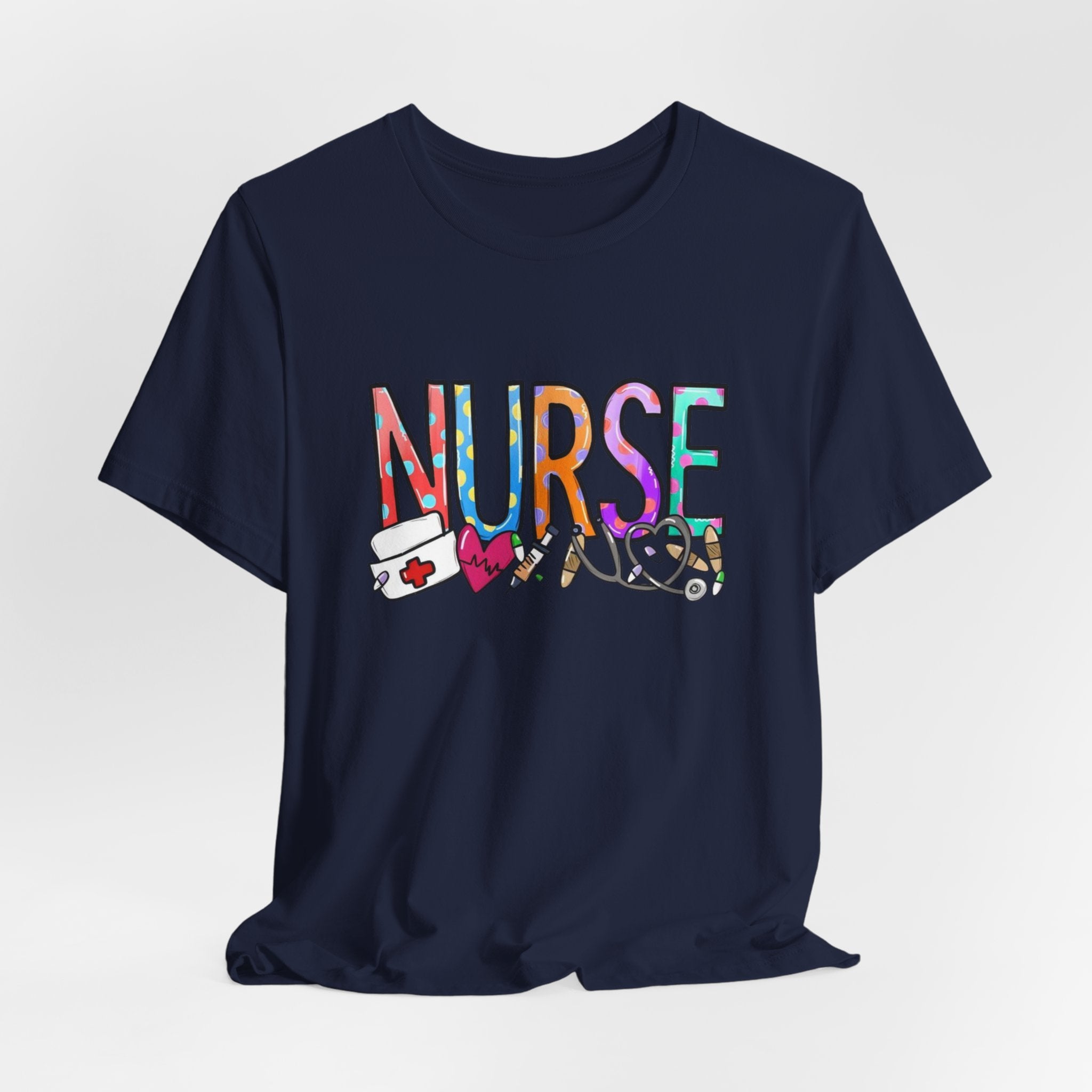 Nurse Floral & Medical Icon Tee - Colorful 'NURSE' Graphic T-Shirt for Healthcare Heroes
