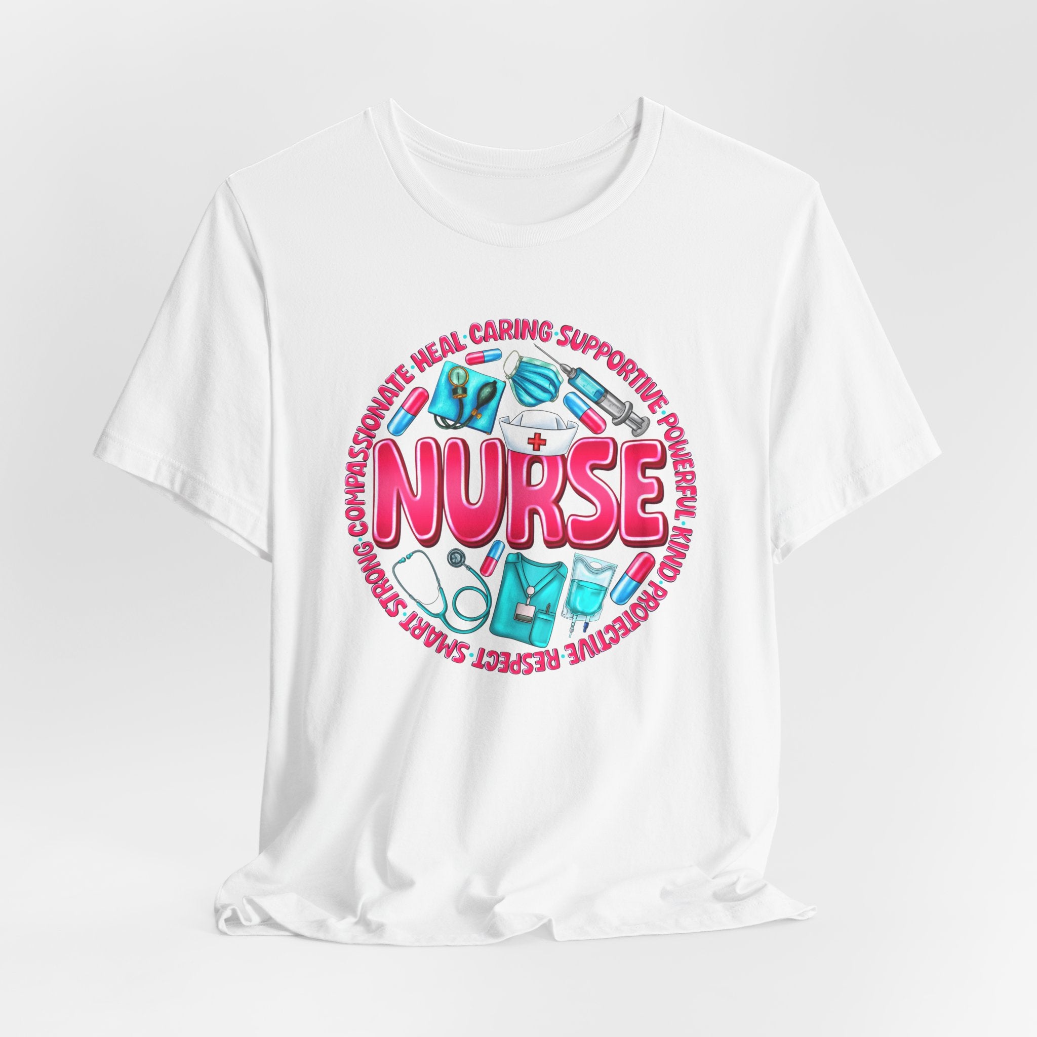 Nurse Graphic Tee – Cute Medical Icons & 'NURSE' Word Art