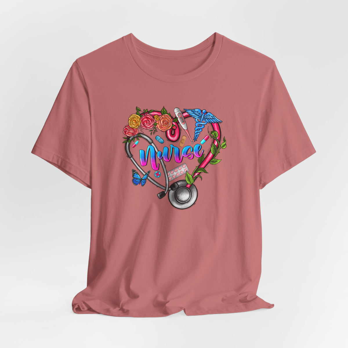 Nurse Heart Floral Stethoscope T-Shirt