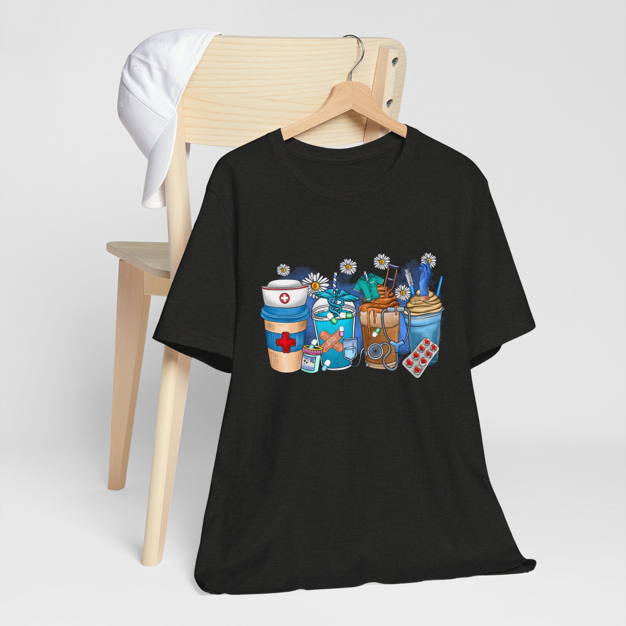Nurse Life T‑Shirt — Cute Medical Coffee & Scrubs Illustration Tee