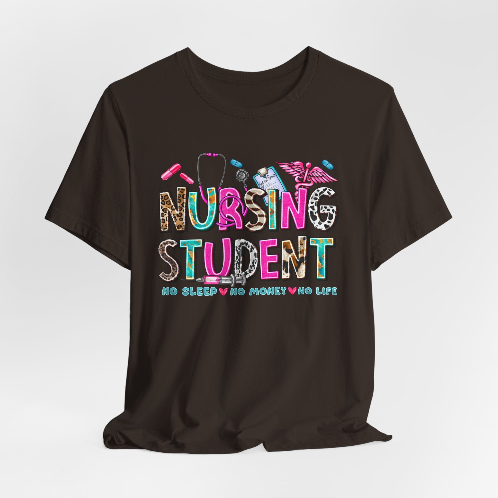 Nursing Student Graphic Tee — Colorful Stethoscope & Scrubs Design
