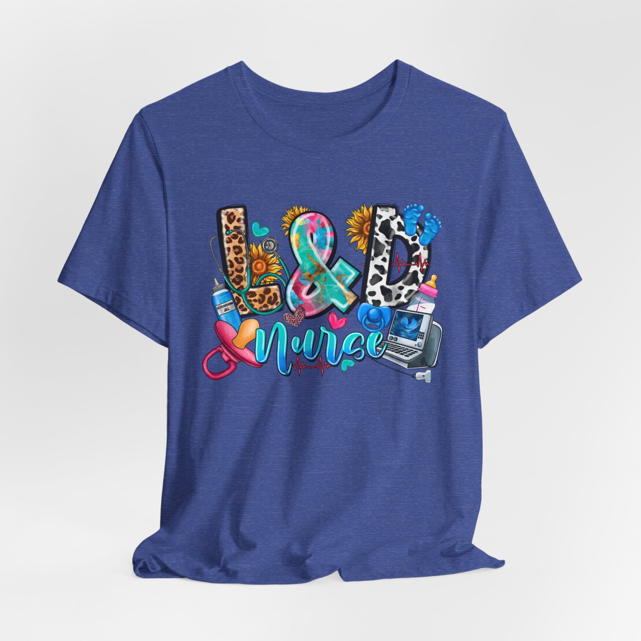 Nurse Life Graphic Tee — Colorful Medical Icons & Stethoscope Design