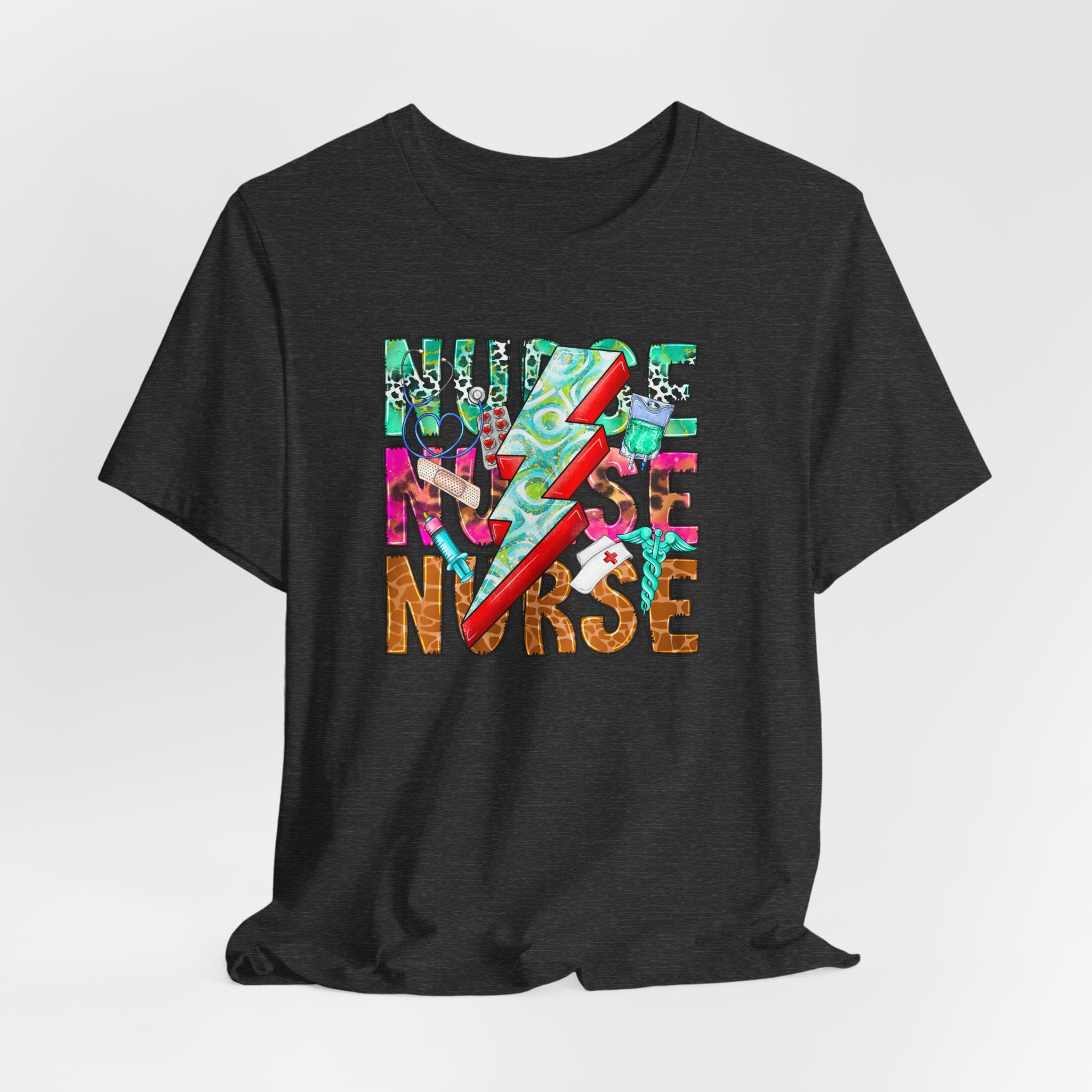 Nurse Lightning Bolt Graphic Tee — Colorful Floral & Animal Print Nurse Shirt