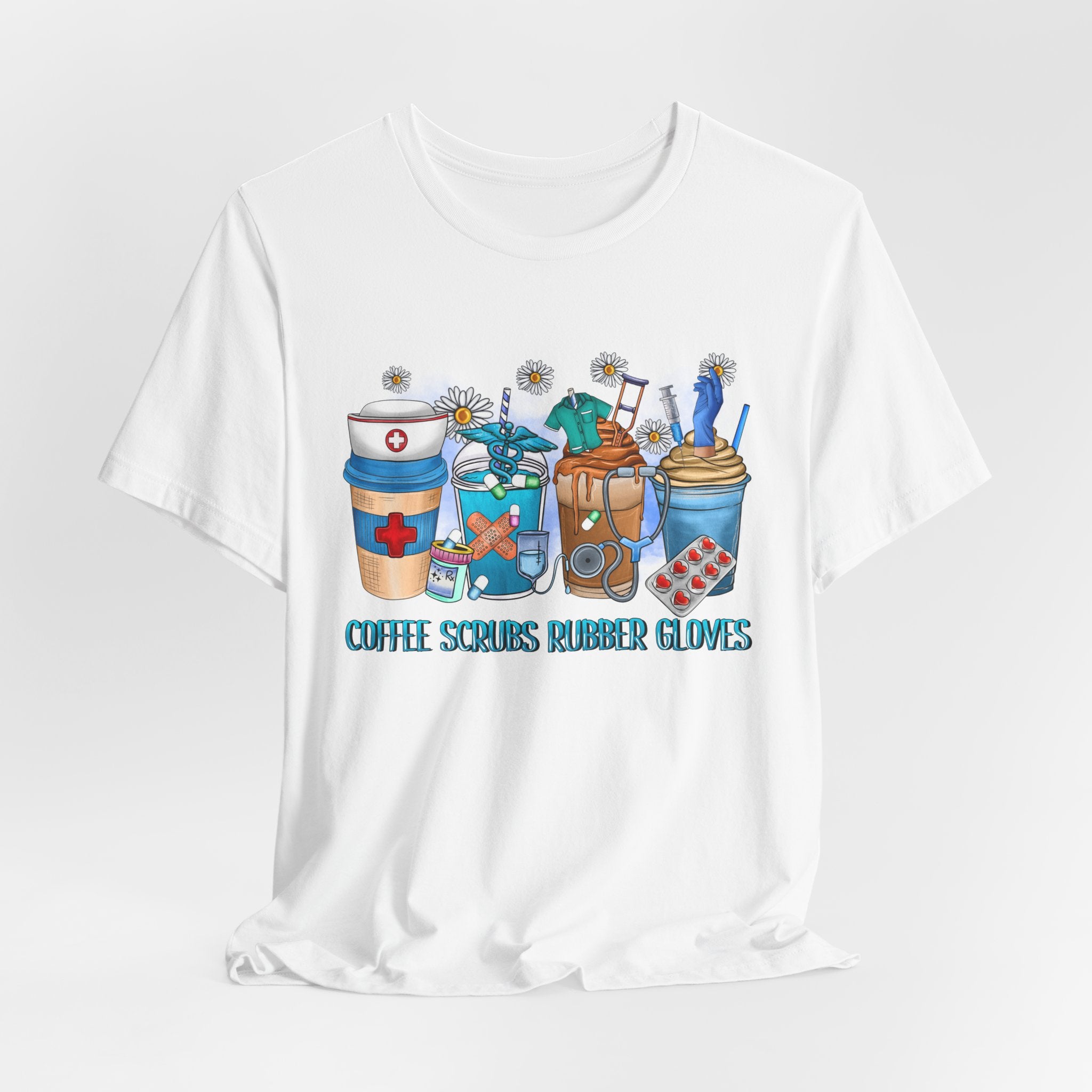 Coffee Scrubs Rubber Gloves T-Shirt — Cute Self-Care Illustration Tee
