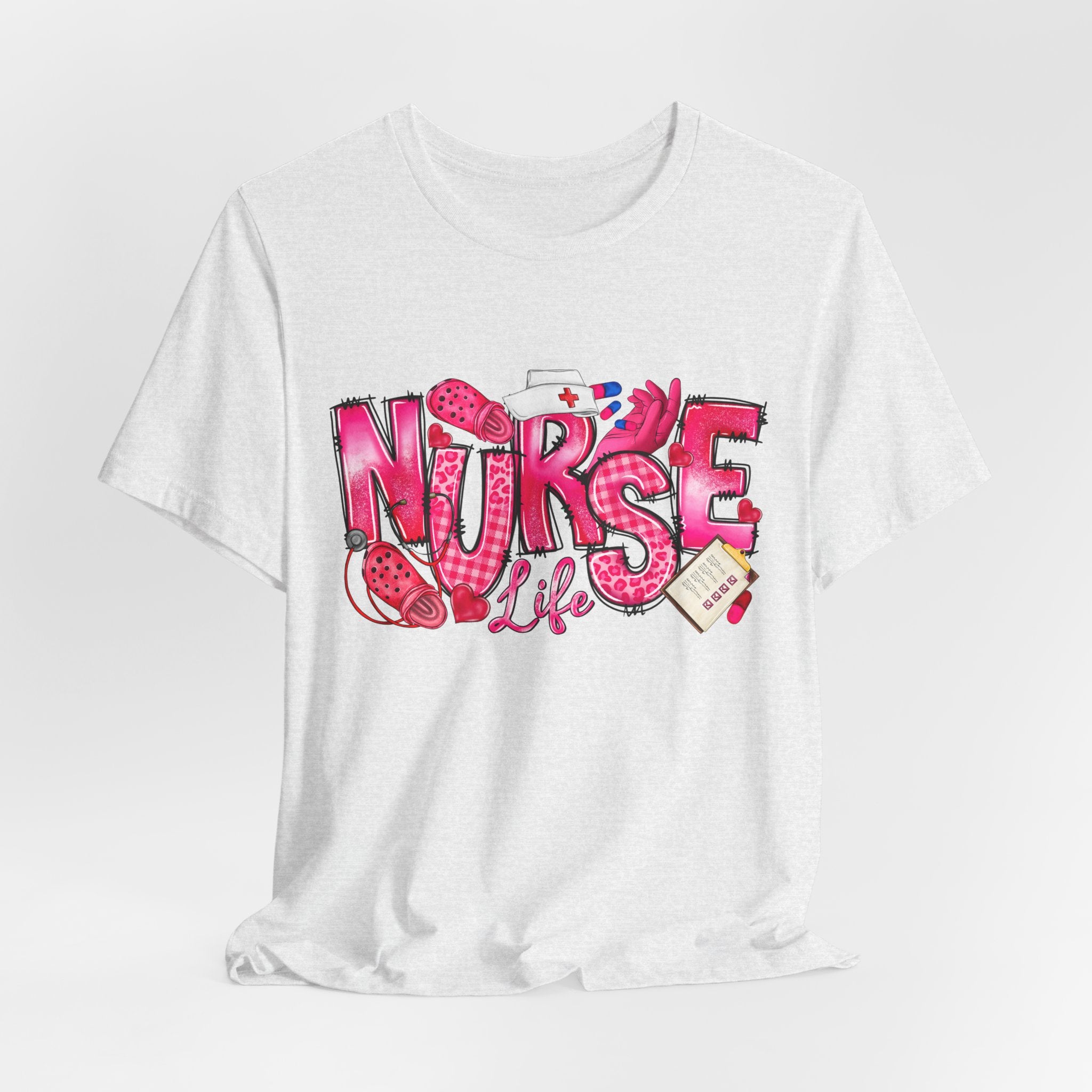 Nurse Life Graphic Tee - Pink Medical Icons