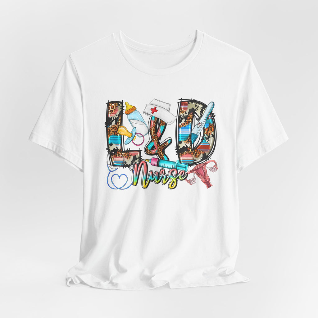 RN Nurse Graphic Tee - Colorful Medical Icons Scrubs Shirt for Registered Nurses