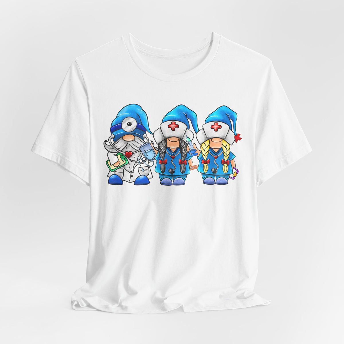 Nurse Gnome Trio T-Shirt – Cute Medical Team Graphic Tee