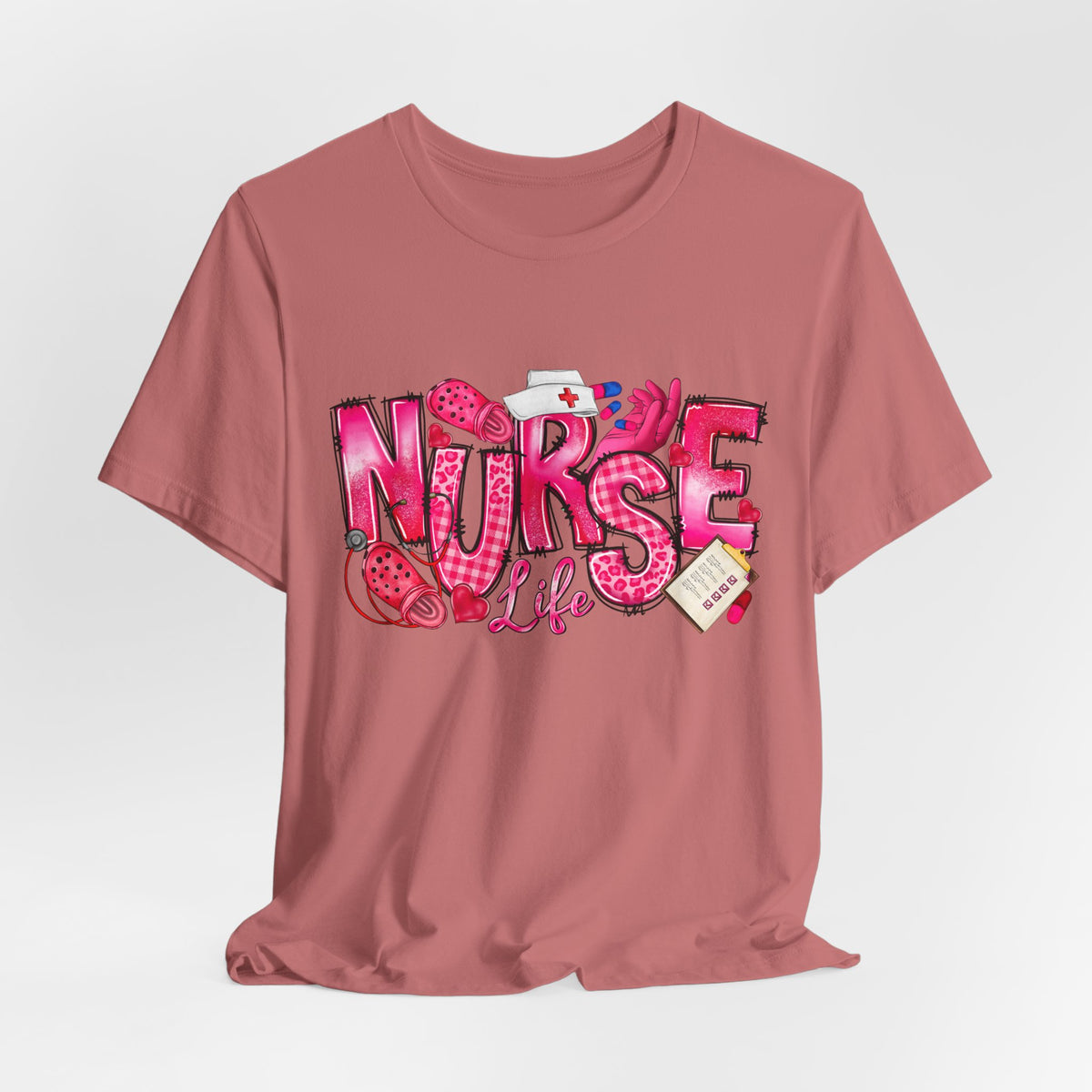 Nurse Life Graphic Tee - Pink Medical Icons