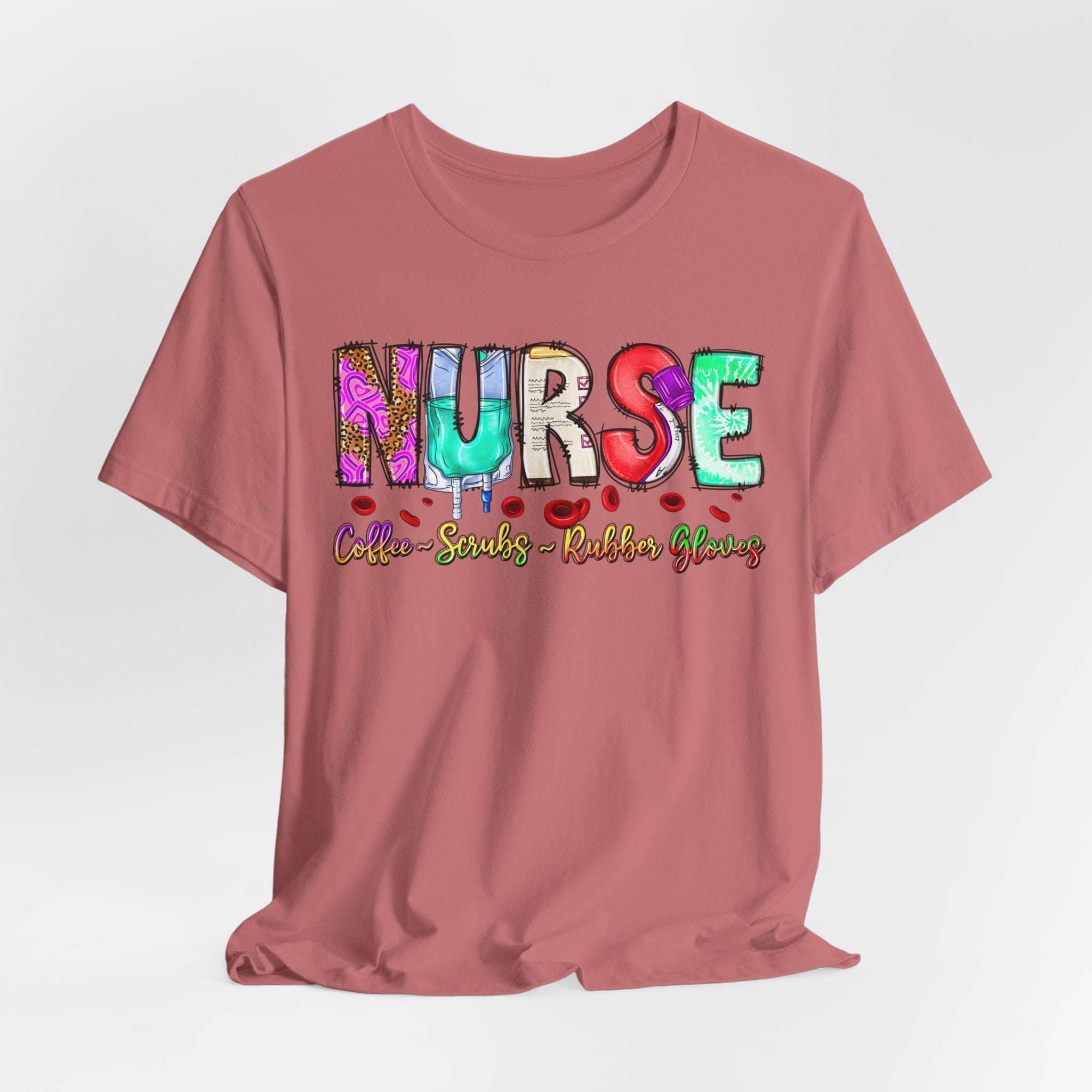 Nurse Flowers Graphic Tee — "NURSE" Colorful Floral Font with Hearts