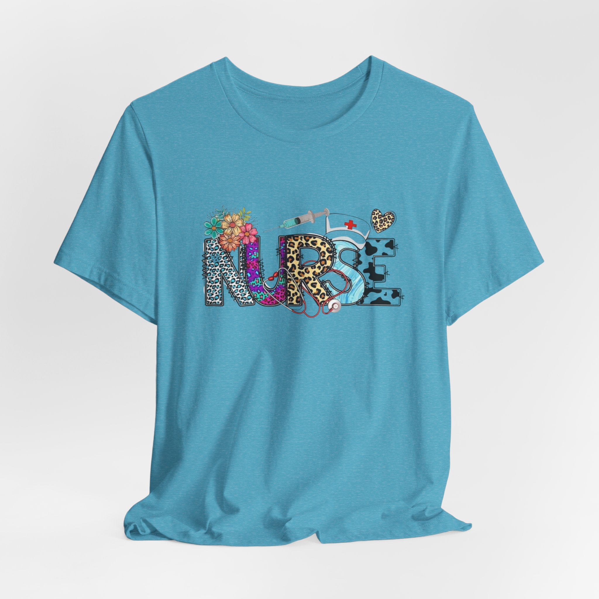 Nurse Floral & Leopard Graphic Tee — Cute Nursing Shirt