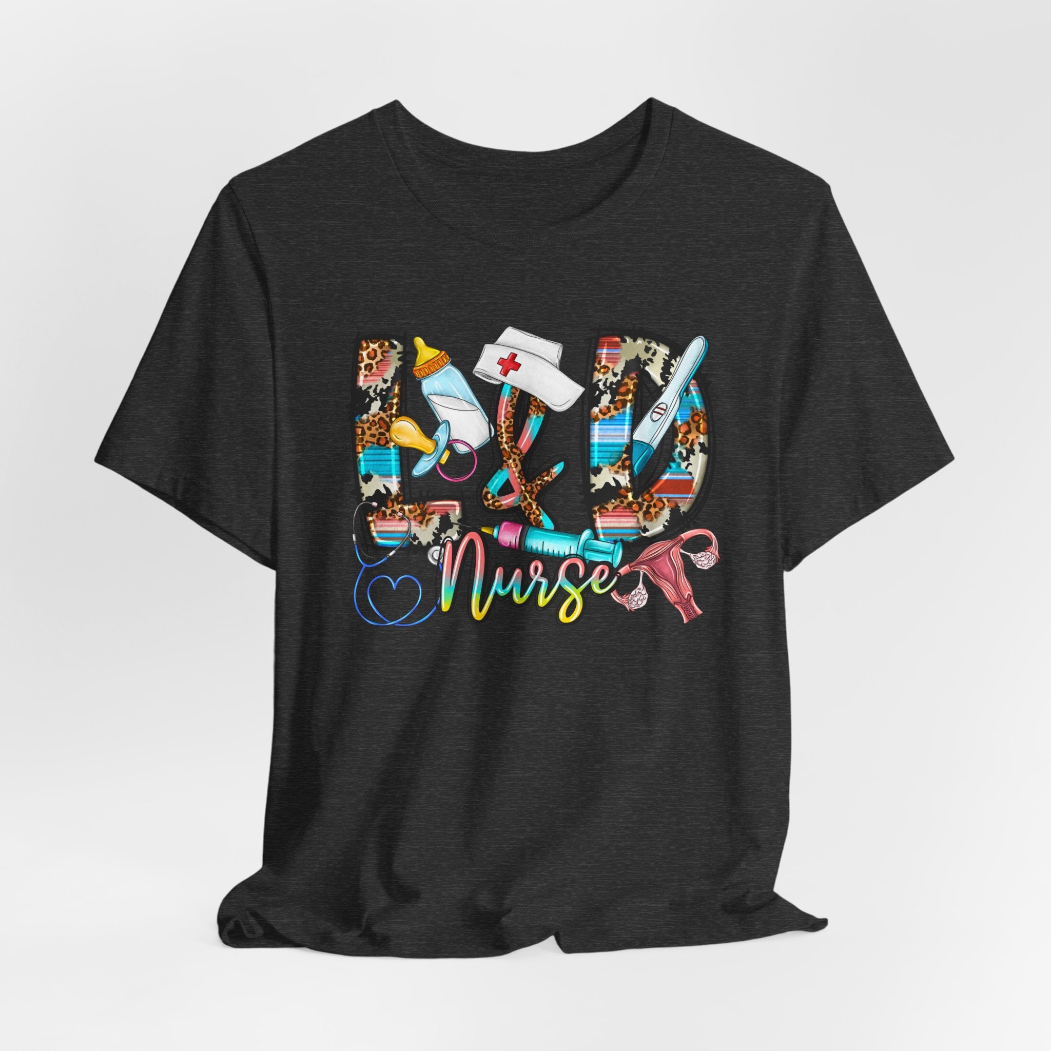 RN Nurse Graphic Tee - Colorful Medical Icons Scrubs Shirt for Registered Nurses
