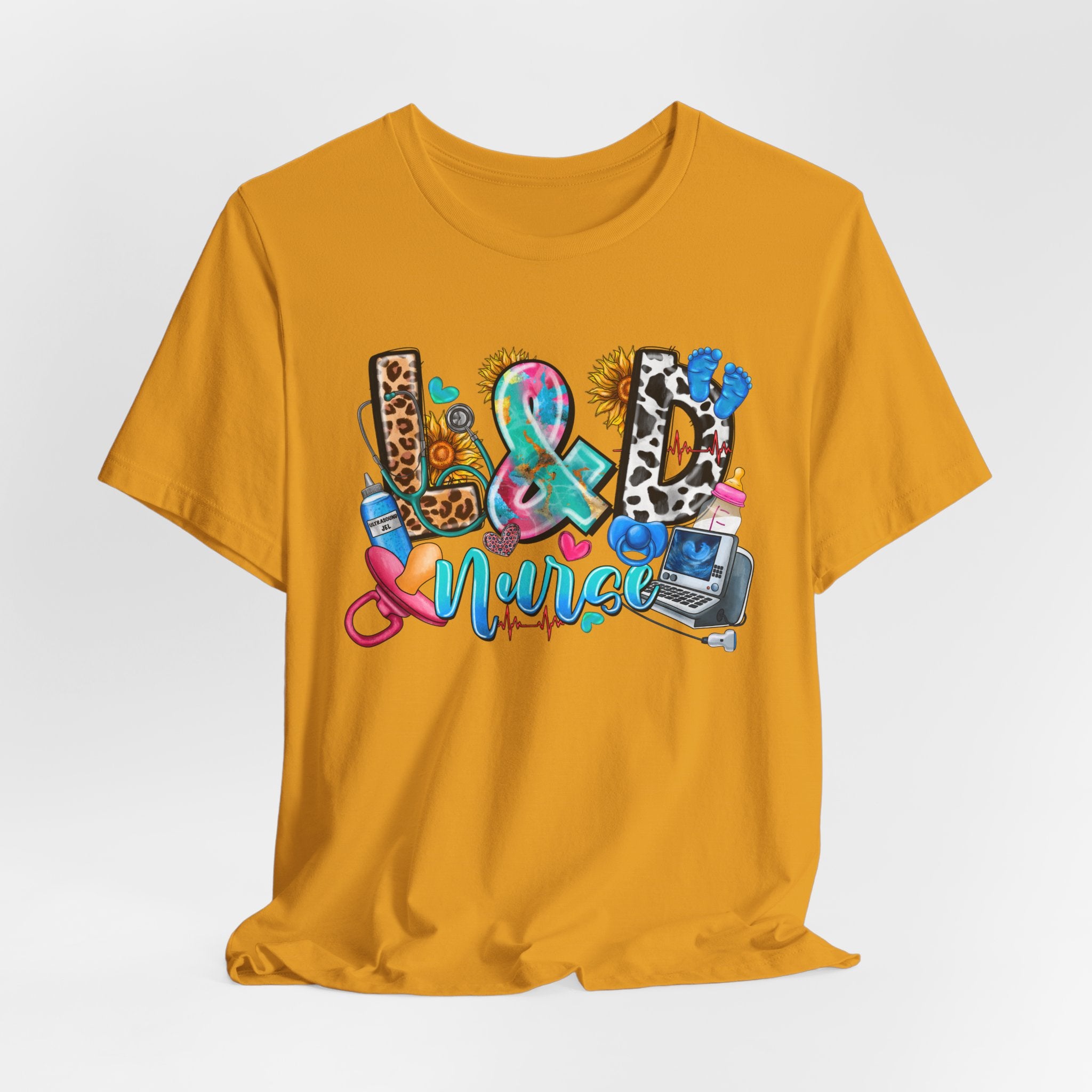 Nurse Life Graphic Tee — Colorful Medical Icons & Stethoscope Design