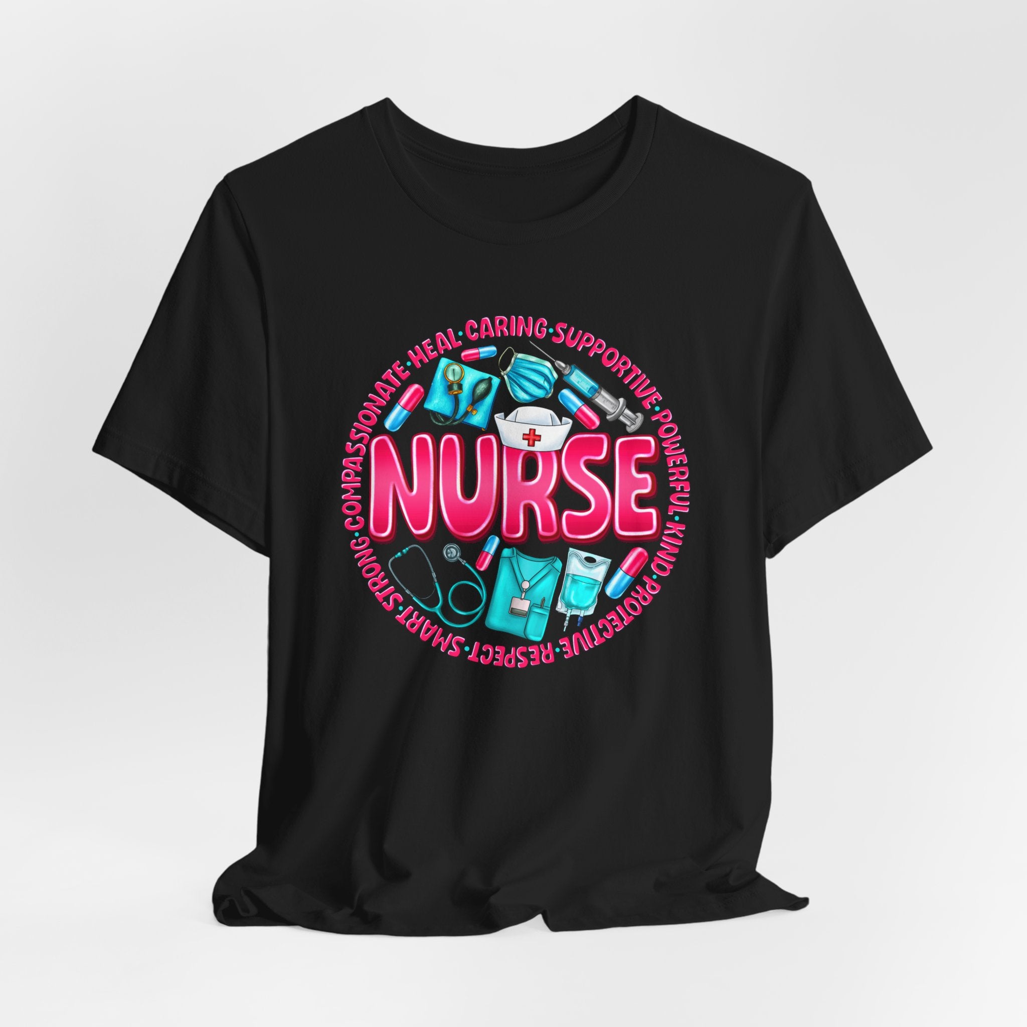 Nurse Graphic Tee – Cute Medical Icons & 'NURSE' Word Art