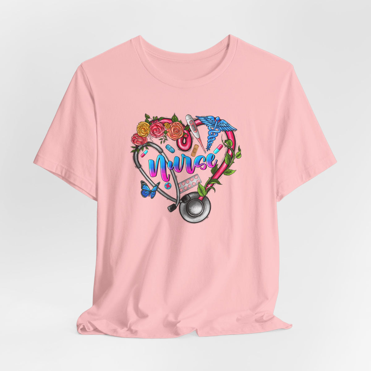 Nurse Heart Floral Stethoscope T-Shirt