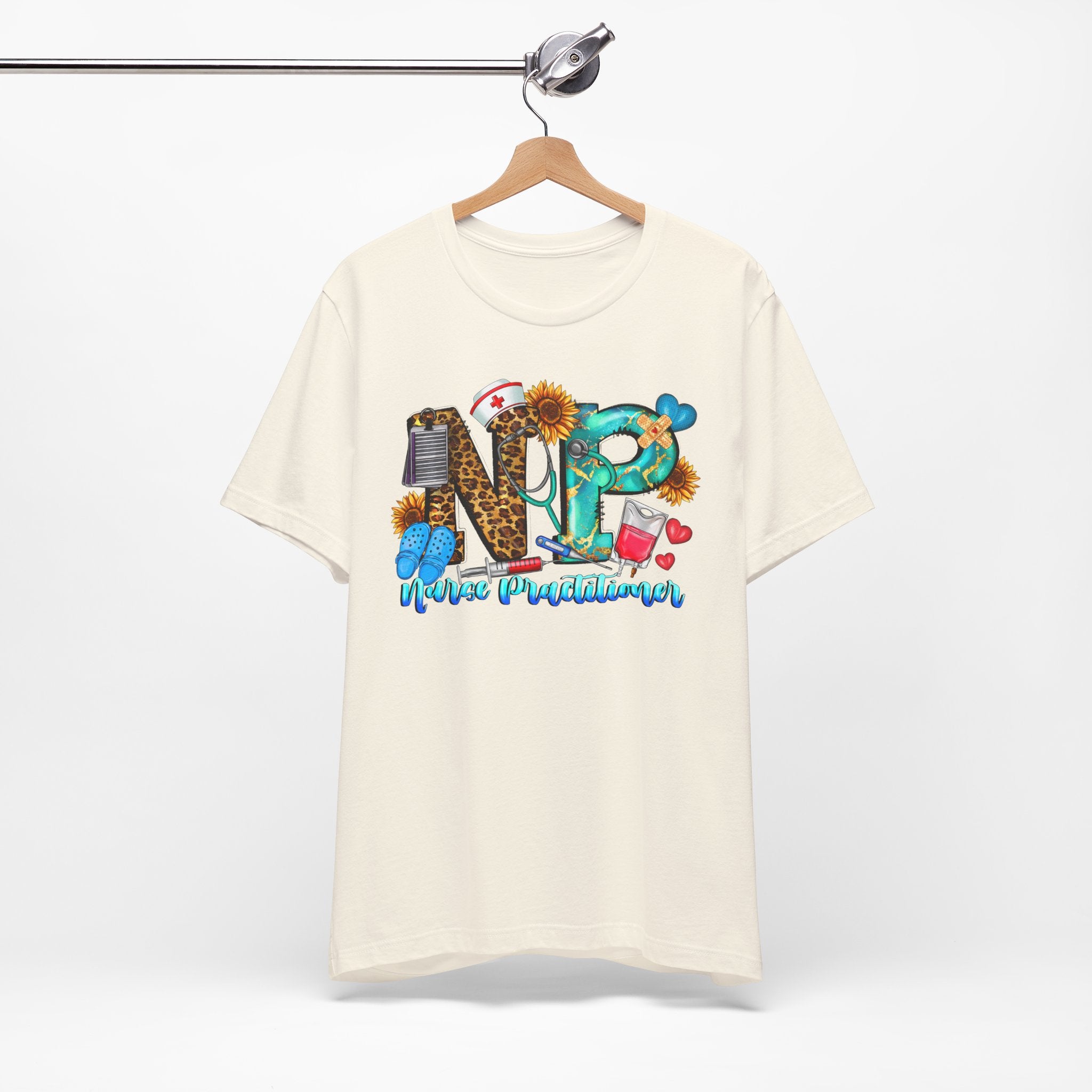 NPR Nurse Practitioner Graphic Tee — Floral, Stethoscope & Leopard Print Design