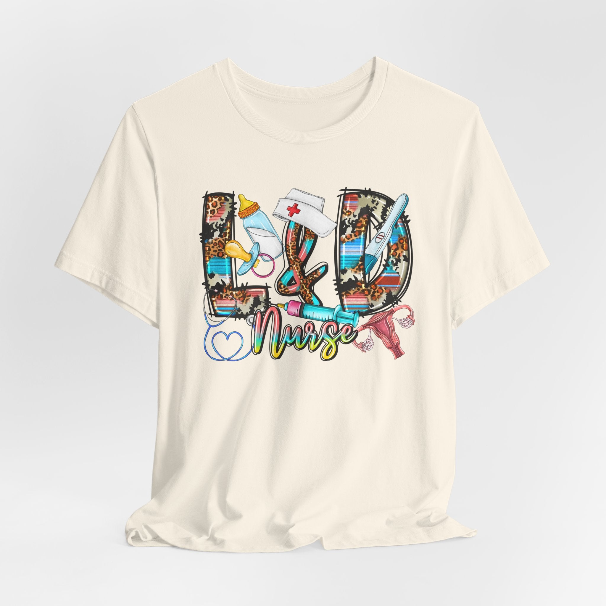 RN Nurse Graphic Tee - Colorful Medical Icons Scrubs Shirt for Registered Nurses