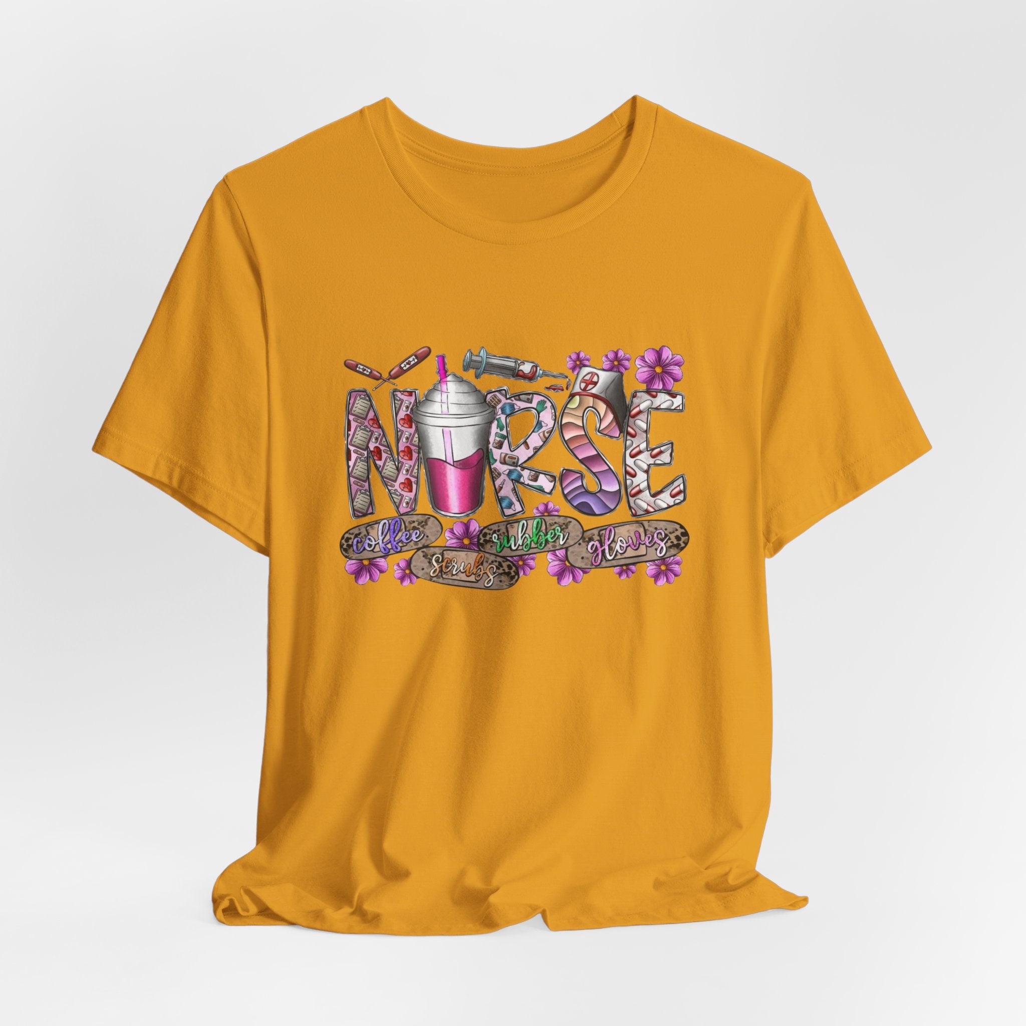 Nurse Floral Stethoscope Tee – Cute Nursing Scrub Shirt with Coffee & Flowers