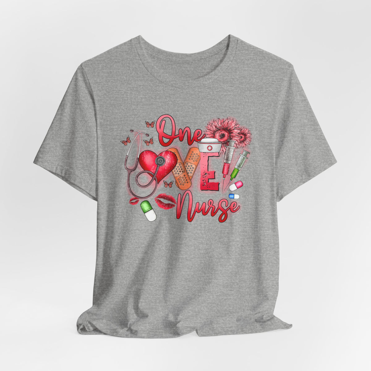 Nurse Tee — 'One Love Nurse' Floral Medical Graphic Shirt