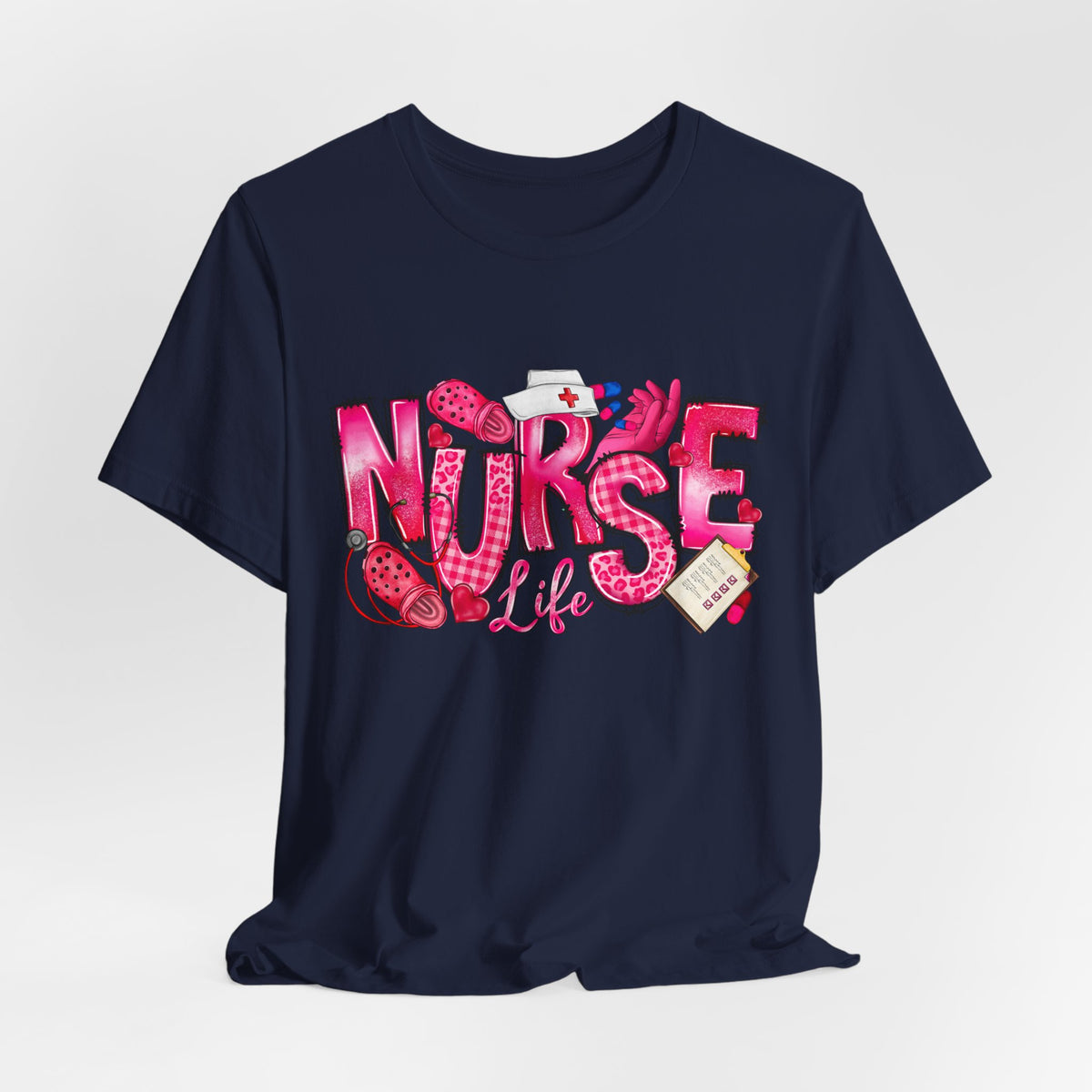 Nurse Life Graphic Tee - Pink Medical Icons