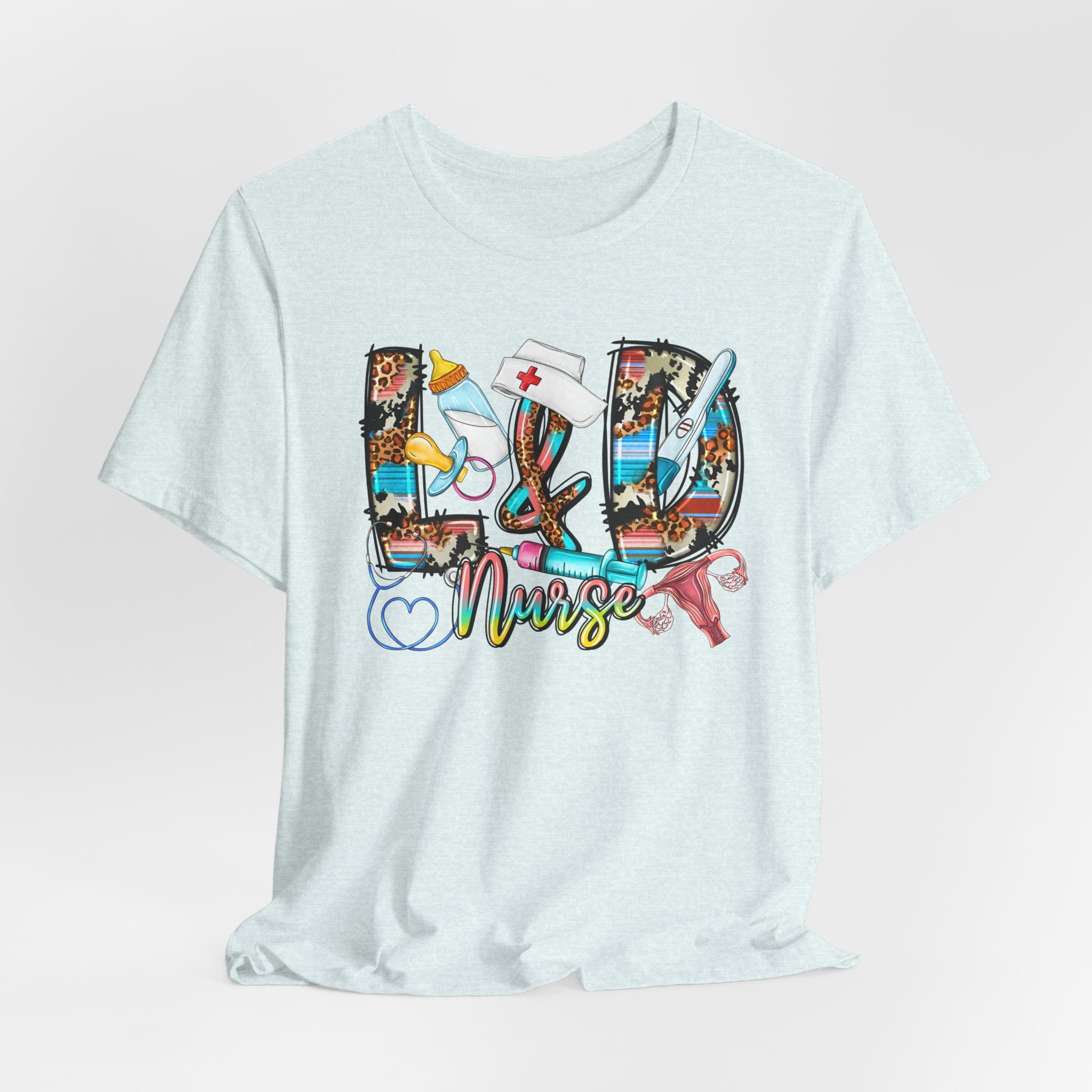 RN Nurse Graphic Tee - Colorful Medical Icons Scrubs Shirt for Registered Nurses
