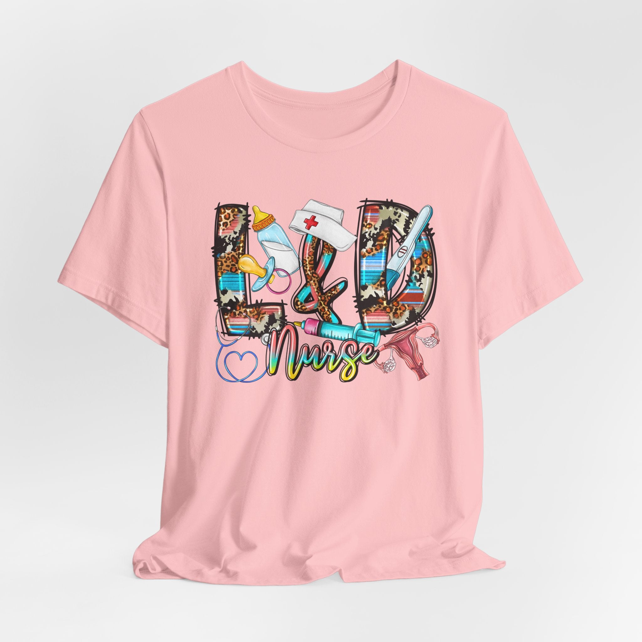 RN Nurse Graphic Tee - Colorful Medical Icons Scrubs Shirt for Registered Nurses