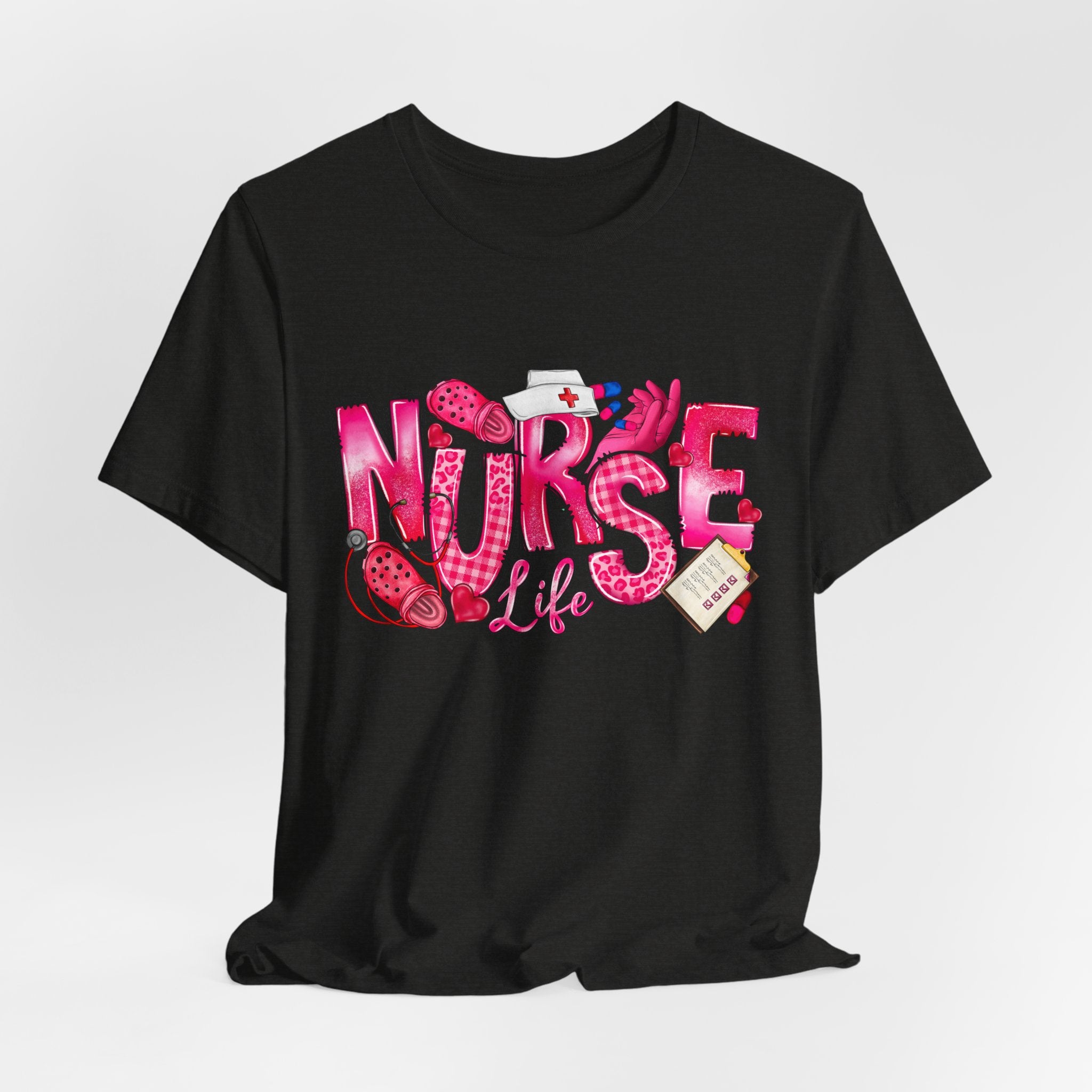 Nurse Life Graphic Tee - Pink Medical Icons