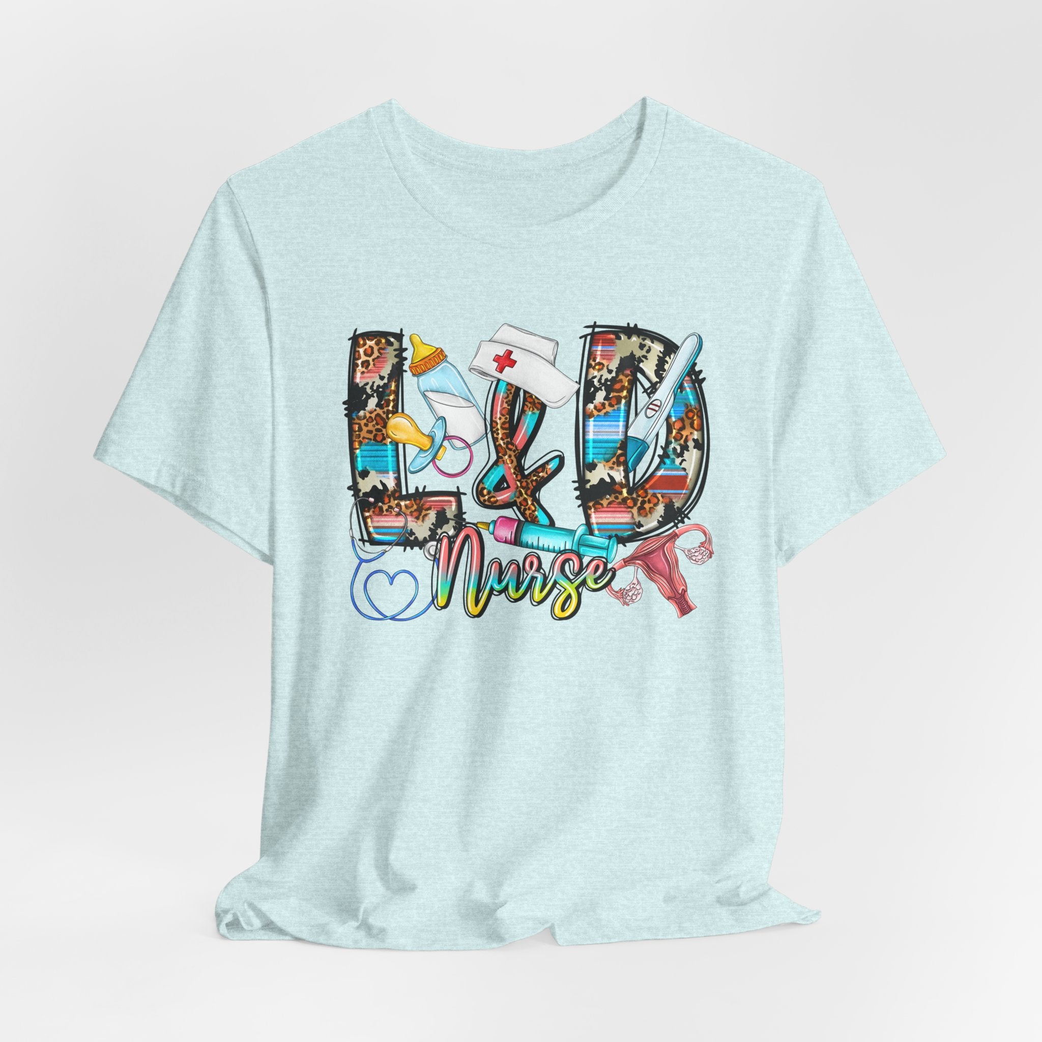 RN Nurse Graphic Tee - Colorful Medical Icons Scrubs Shirt for Registered Nurses