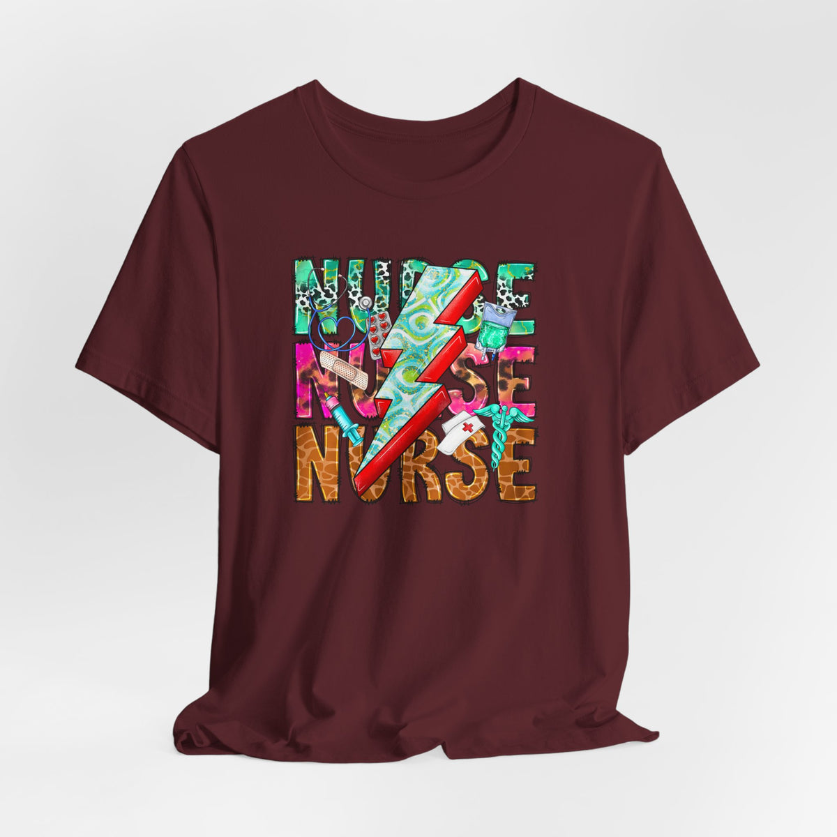 Nurse Lightning Bolt Graphic Tee — Colorful Floral & Animal Print Nurse Shirt