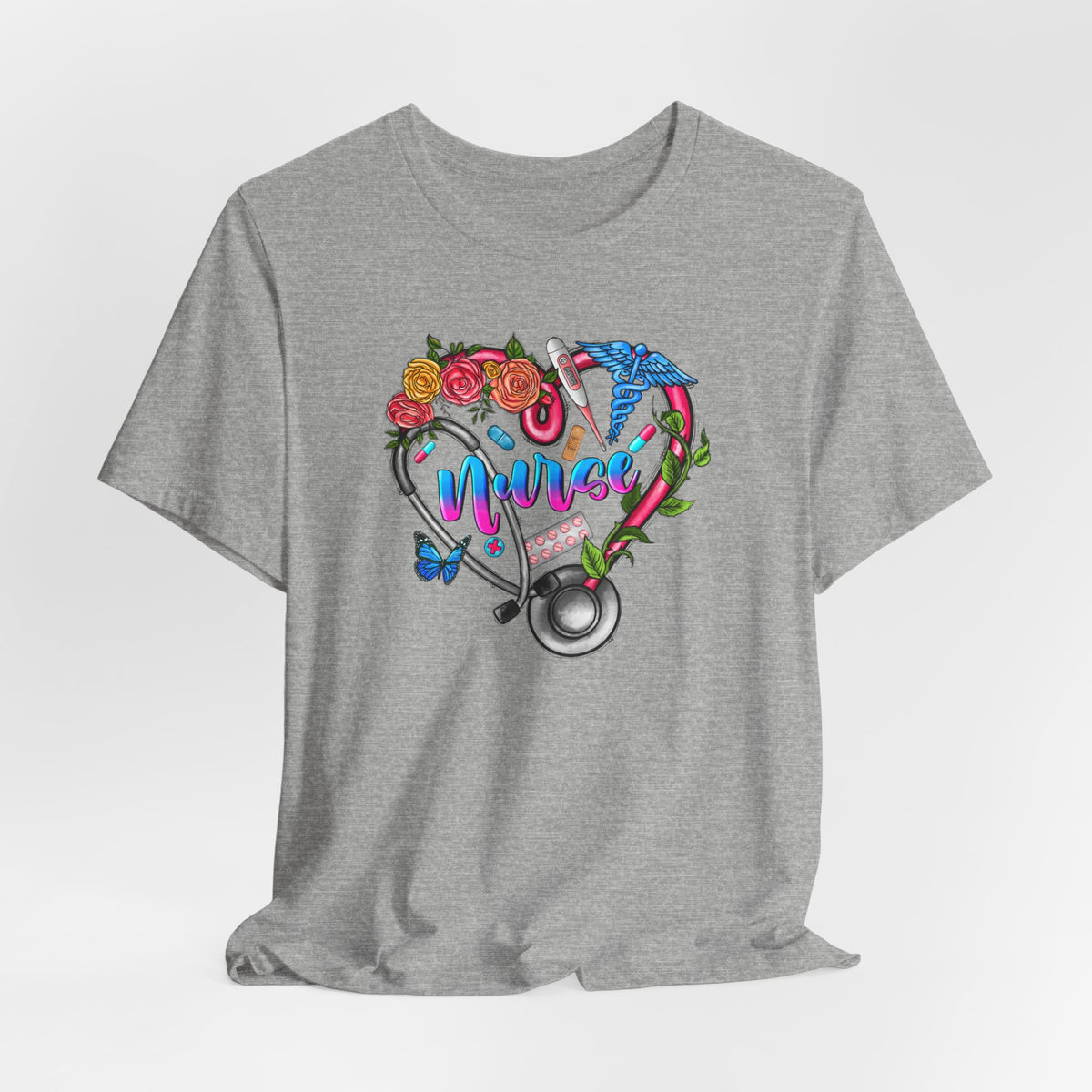 Nurse Heart Floral Stethoscope T-Shirt