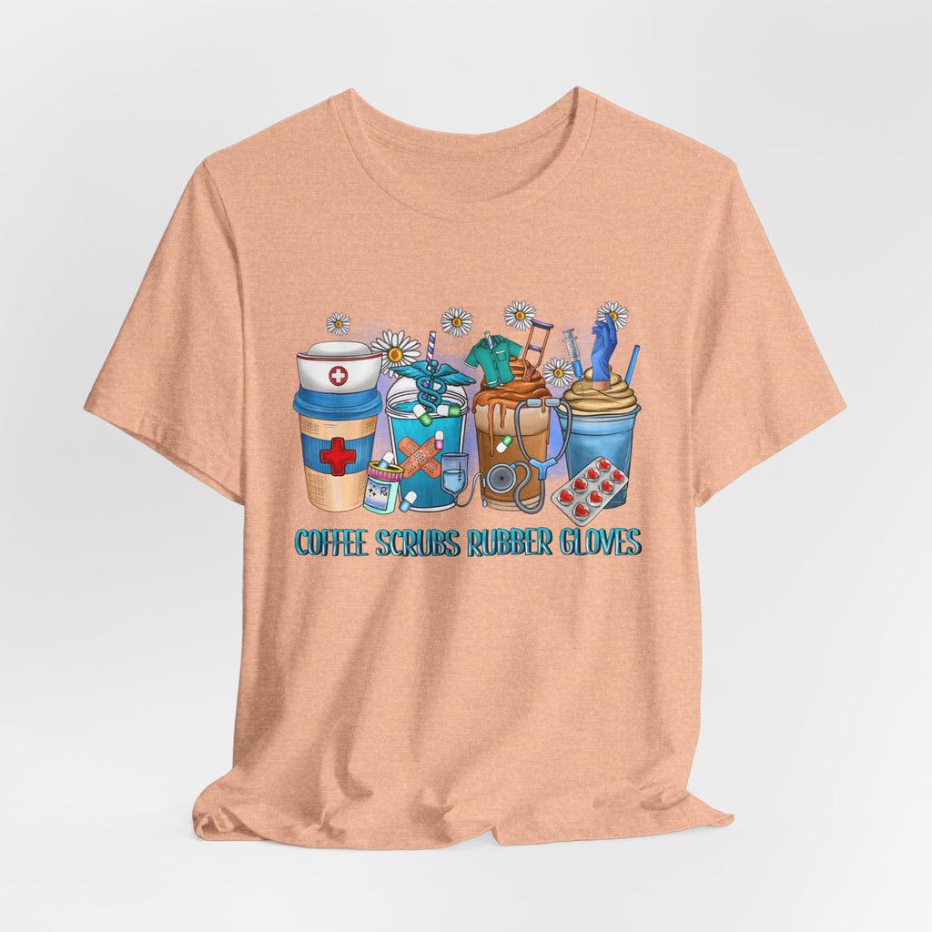 Coffee Scrubs Rubber Gloves T-Shirt — Cute Self-Care Illustration Tee