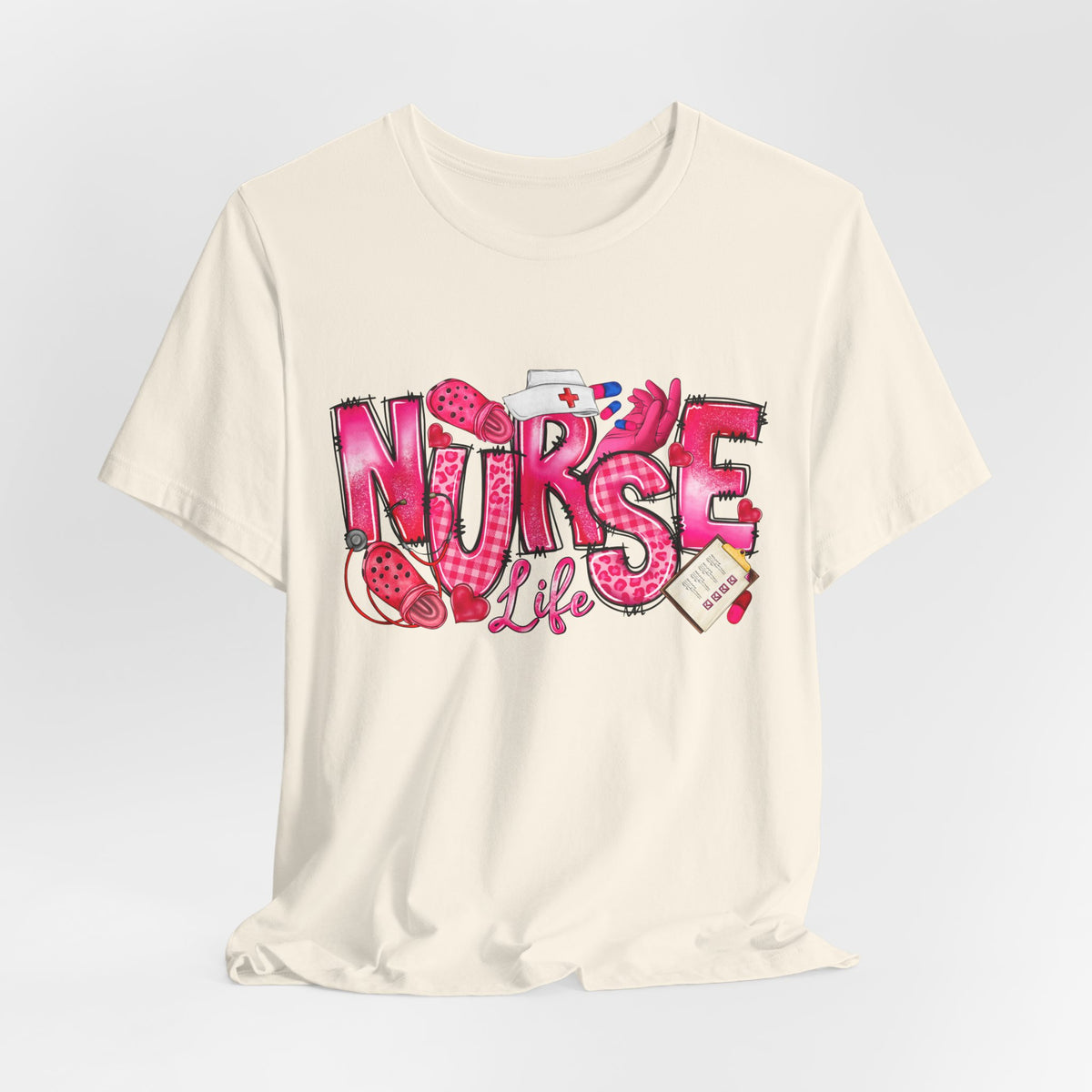 Nurse Life Graphic Tee - Pink Medical Icons