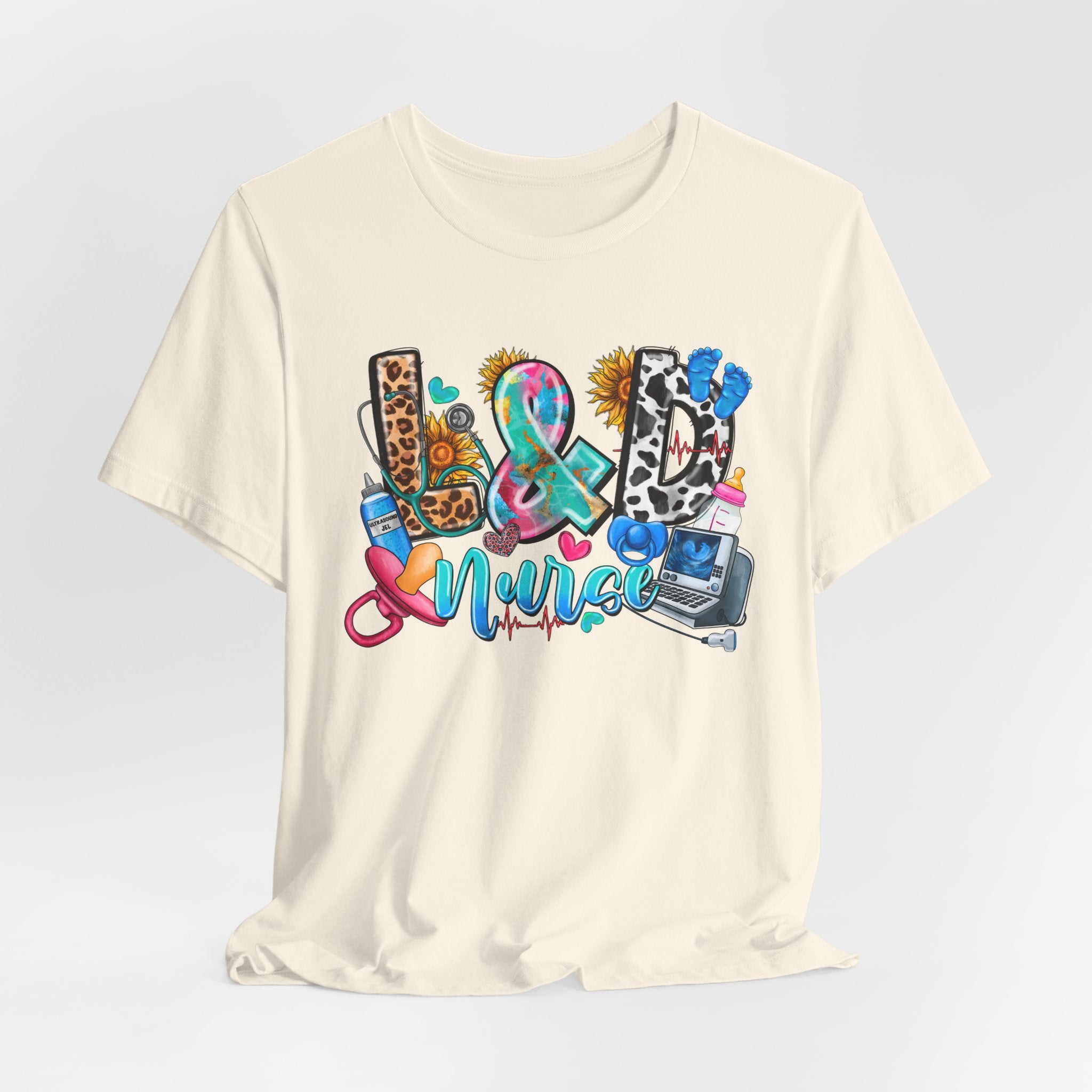 Nurse Life Graphic Tee — Colorful Medical Icons & Stethoscope Design