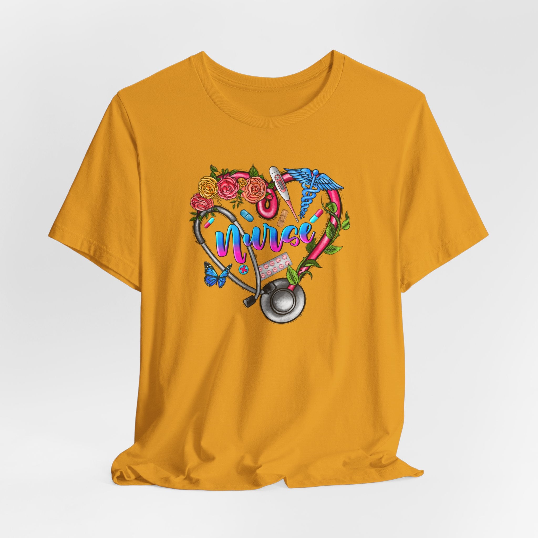 Nurse Heart Floral Stethoscope T-Shirt
