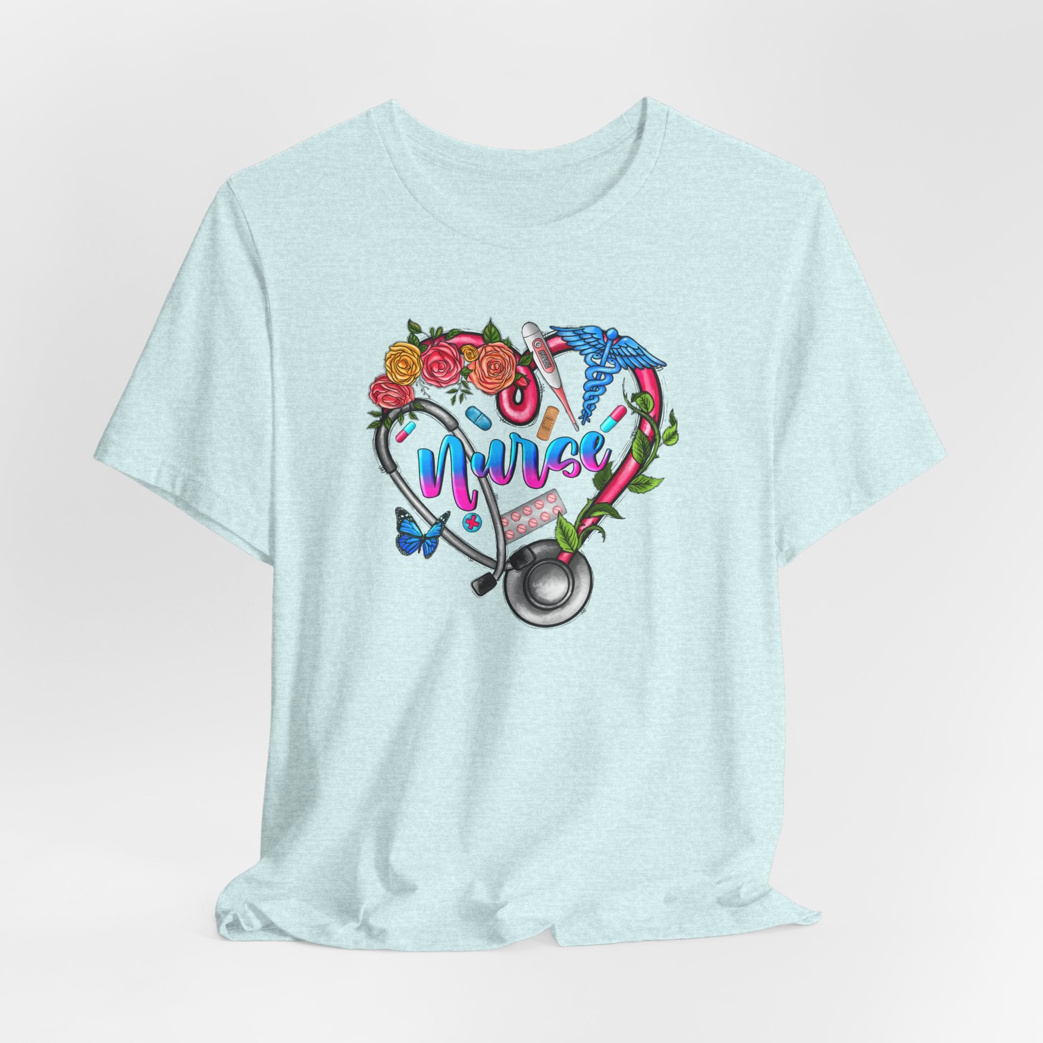 Nurse Heart Floral Stethoscope T-Shirt