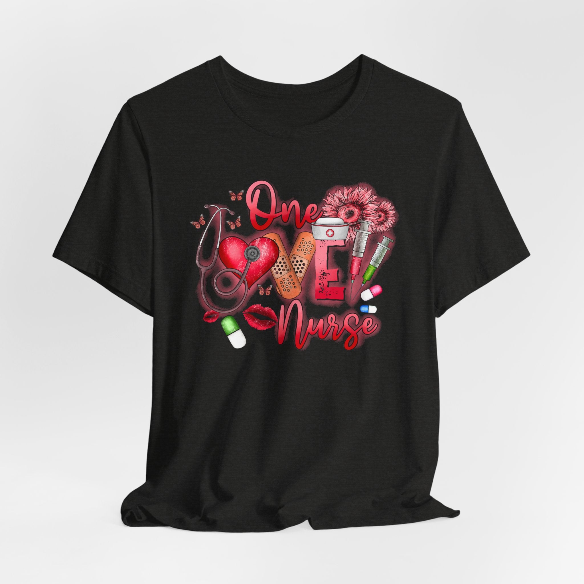 Nurse Tee — 'One Love Nurse' Floral Medical Graphic Shirt