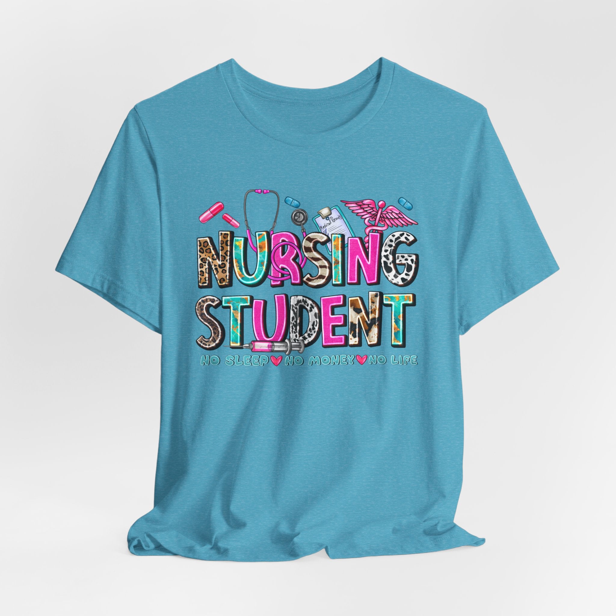 Nursing Student Graphic Tee — Colorful Stethoscope & Scrubs Design