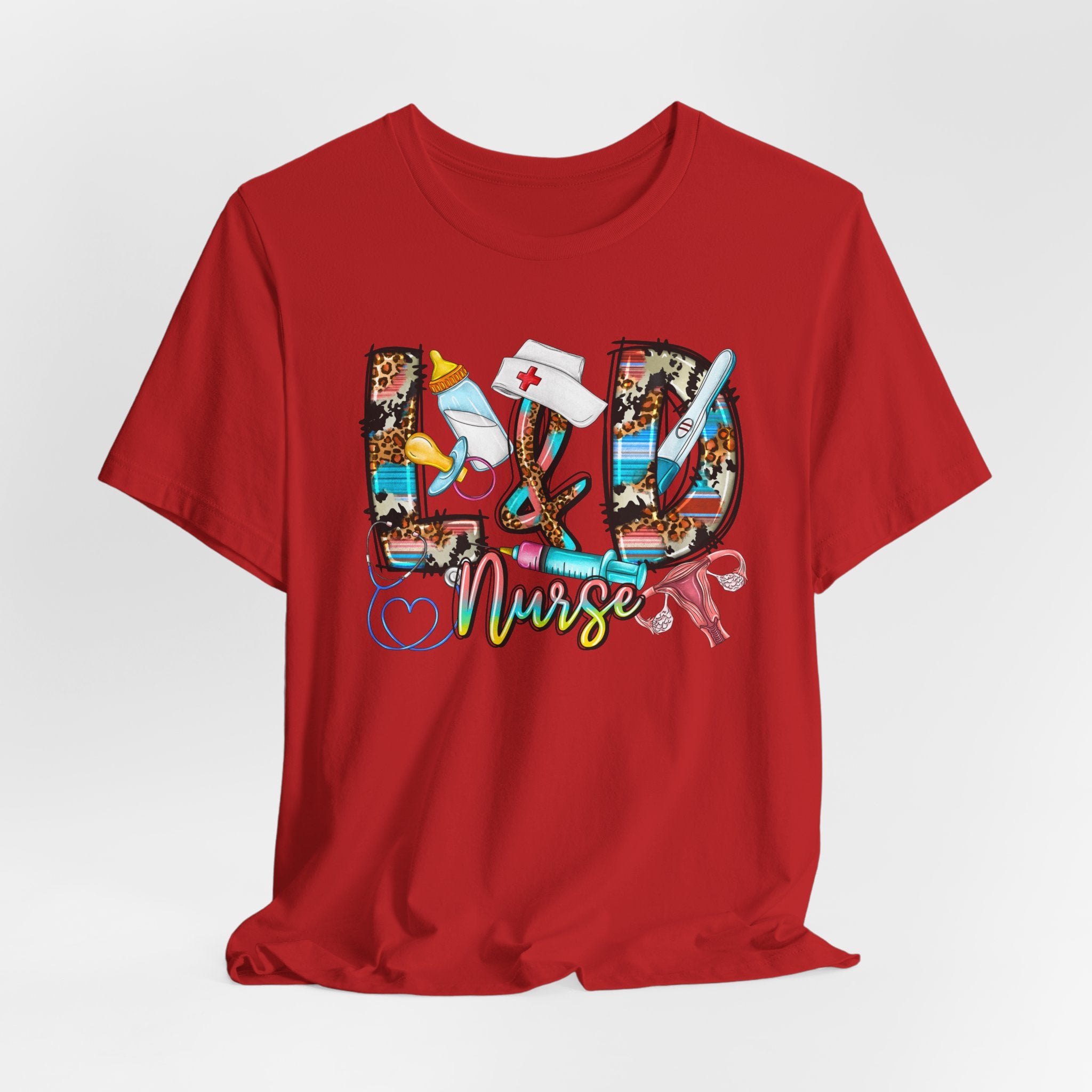 RN Nurse Graphic Tee - Colorful Medical Icons Scrubs Shirt for Registered Nurses