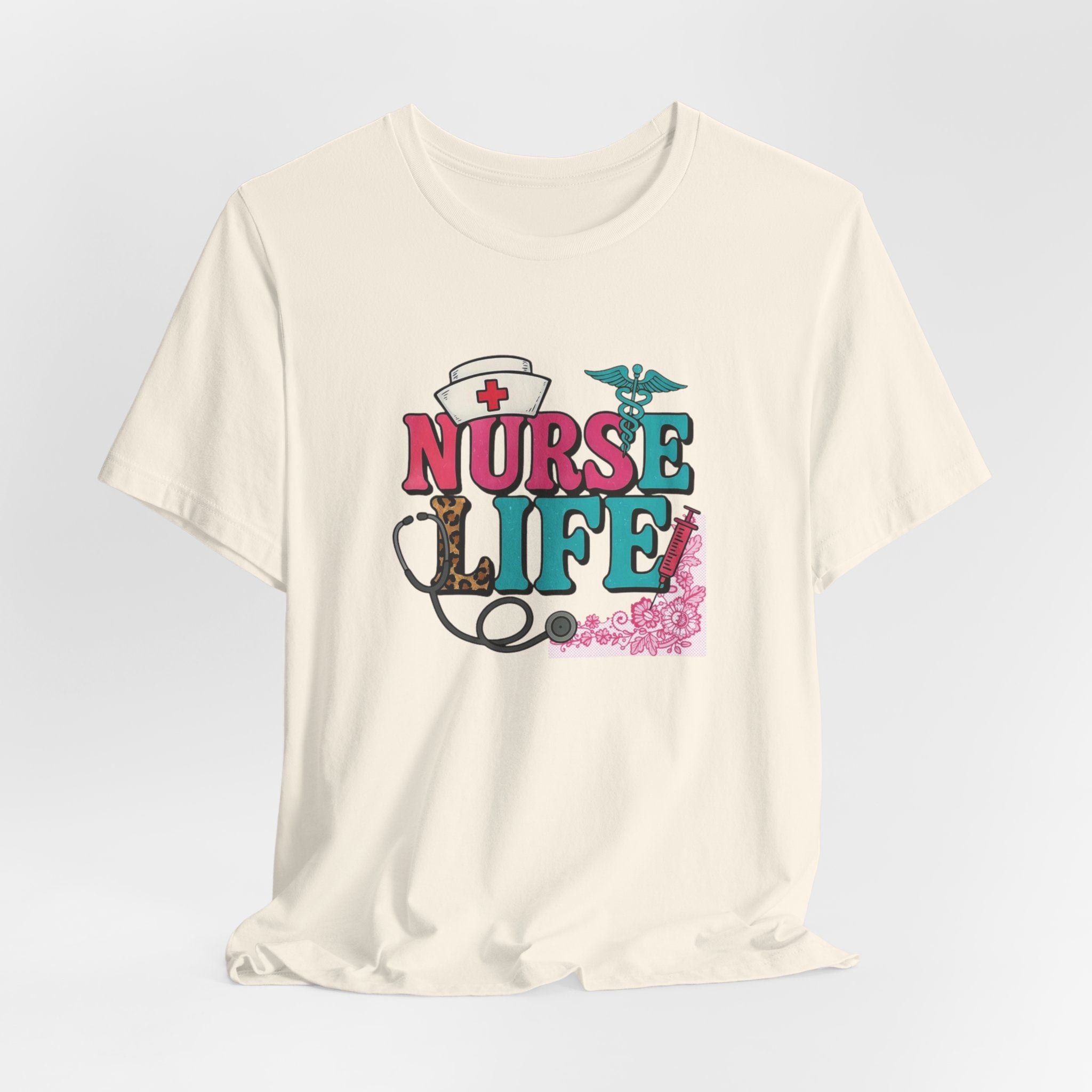 Nurse Life Graphic Tee – Cute Floral Stethoscope Nursing Shirt