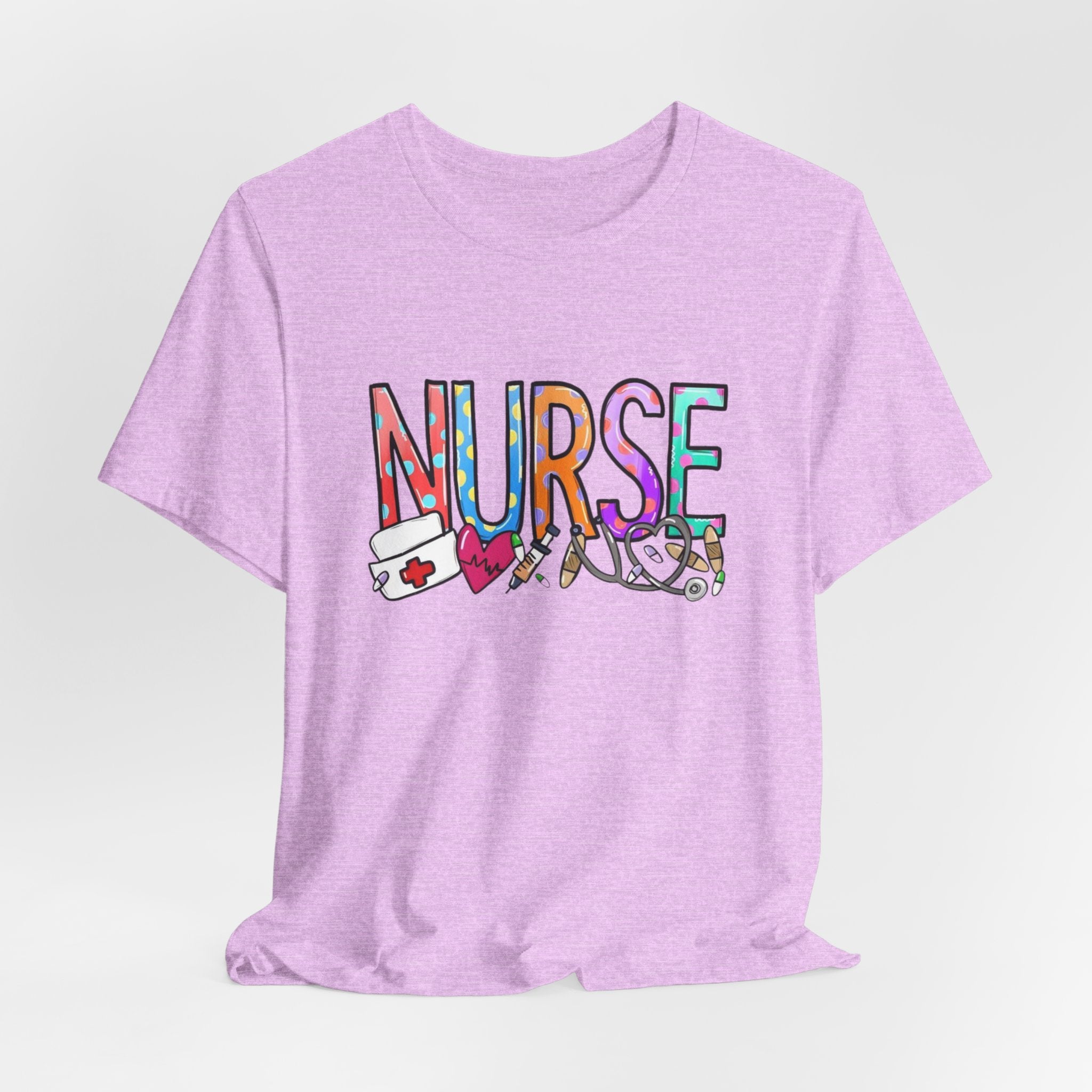 Nurse Floral & Medical Icon Tee - Colorful 'NURSE' Graphic T-Shirt for Healthcare Heroes