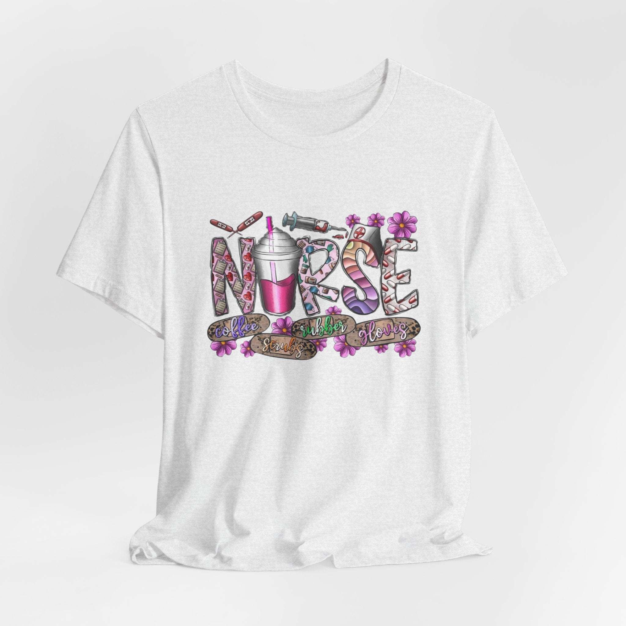 Nurse Floral Stethoscope Tee – Cute Nursing Scrub Shirt with Coffee & Flowers