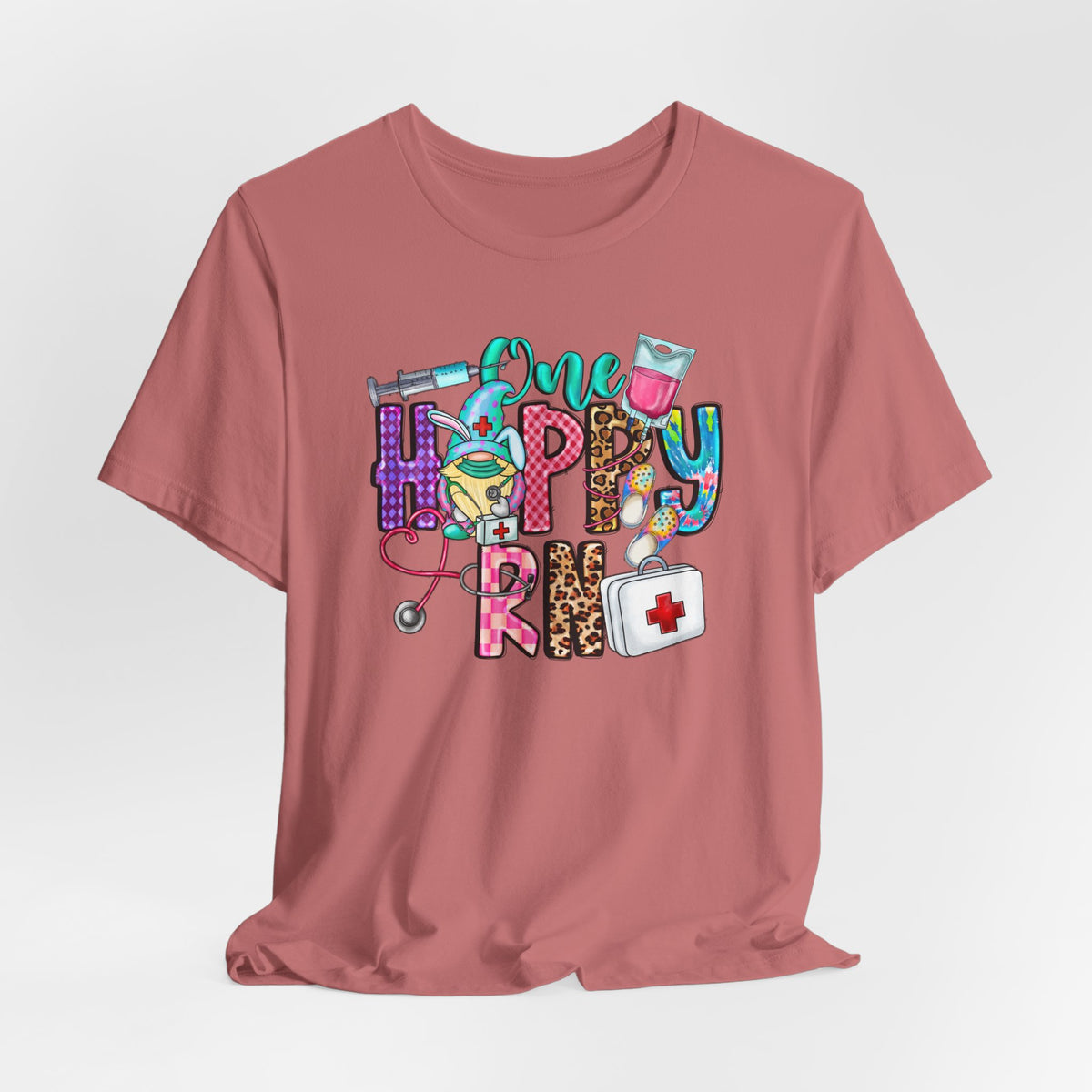 Nurse 'One Happy RN' Graphic Tee – Cute Colorful Nursing T-Shirt