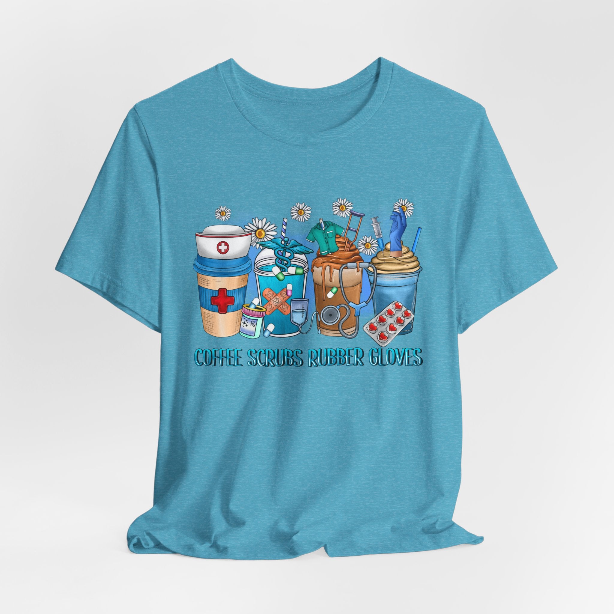Coffee Scrubs Rubber Gloves T-Shirt — Cute Self-Care Illustration Tee